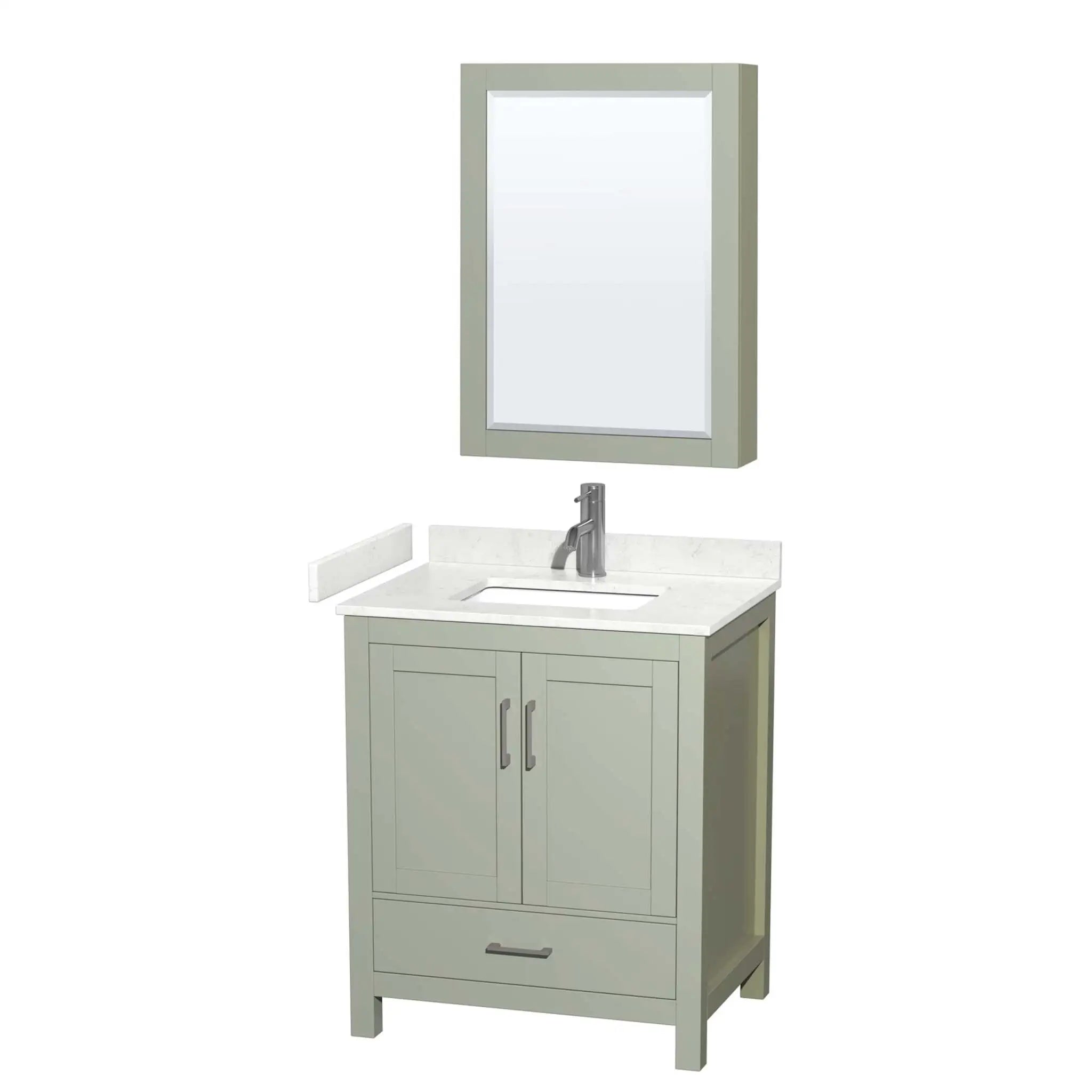 30" Sheffield 30 inch Single Bathroom Vanity in Light Green with Brushed Nickel Trim & Medicine Cabinet by Wyndham