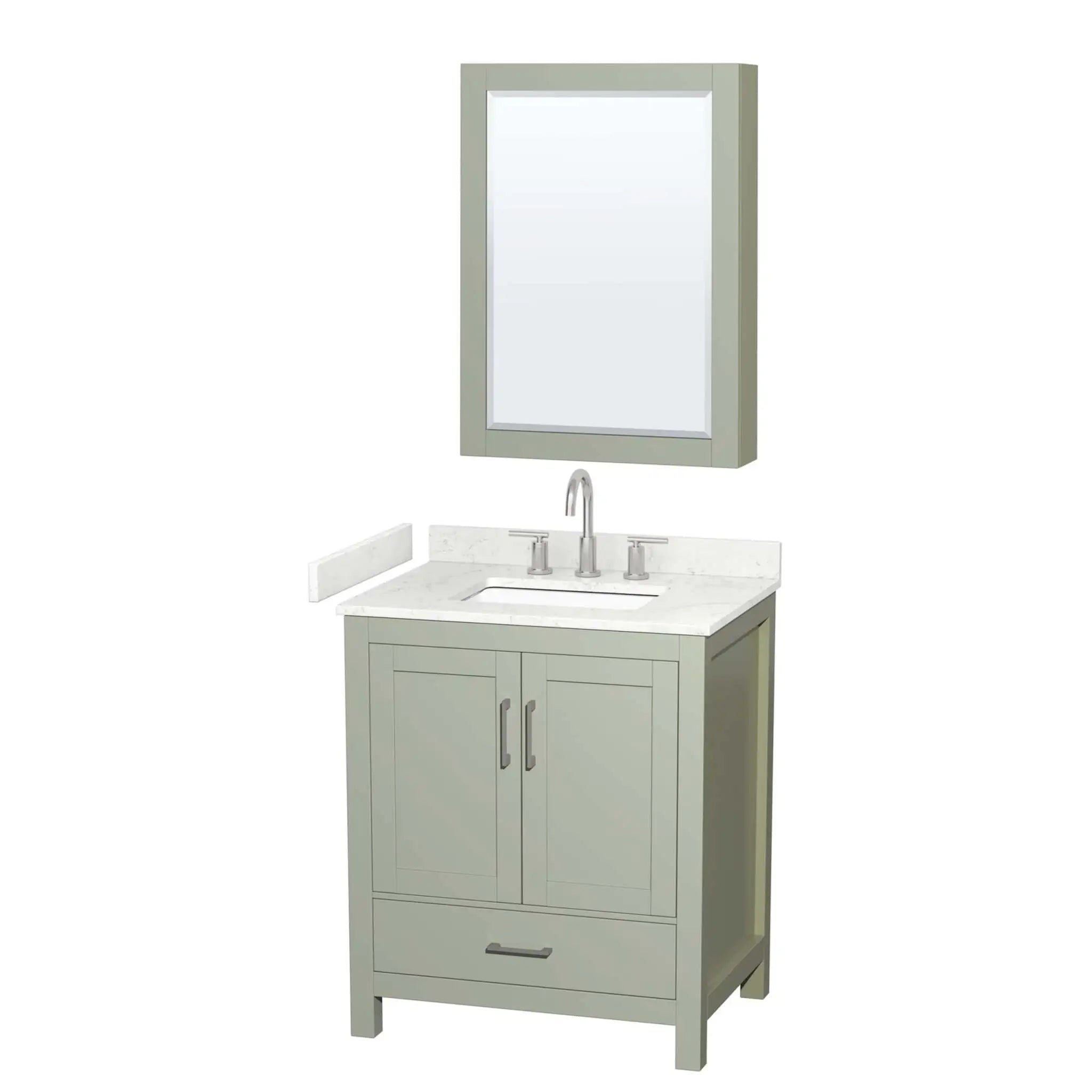30" Sheffield 30 inch Single Bathroom Vanity in Light Green with Brushed Nickel Trim & Medicine Cabinet by Wyndham