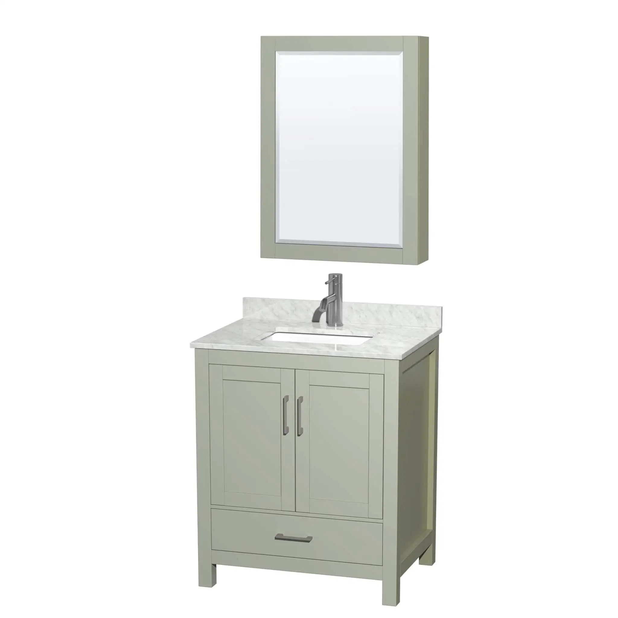 30" Sheffield 30 inch Single Bathroom Vanity in Light Green with Brushed Nickel Trim & Medicine Cabinet by Wyndham