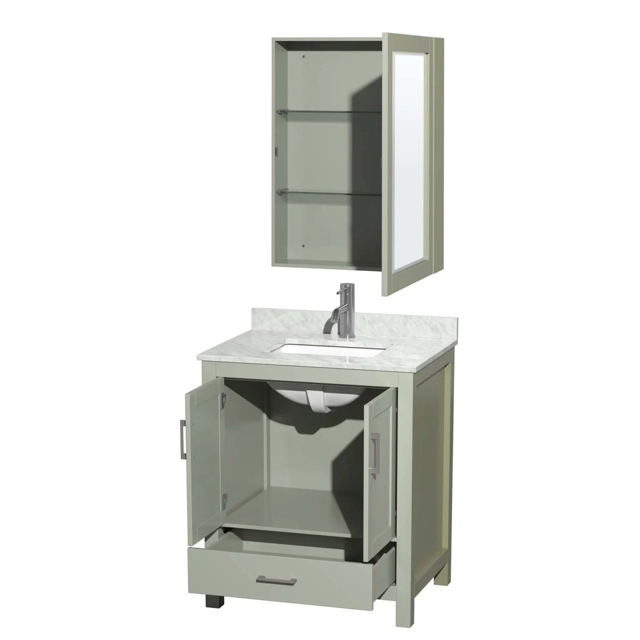 30" Sheffield 30 inch Single Bathroom Vanity in Light Green with Brushed Nickel Trim & Medicine Cabinet by Wyndham