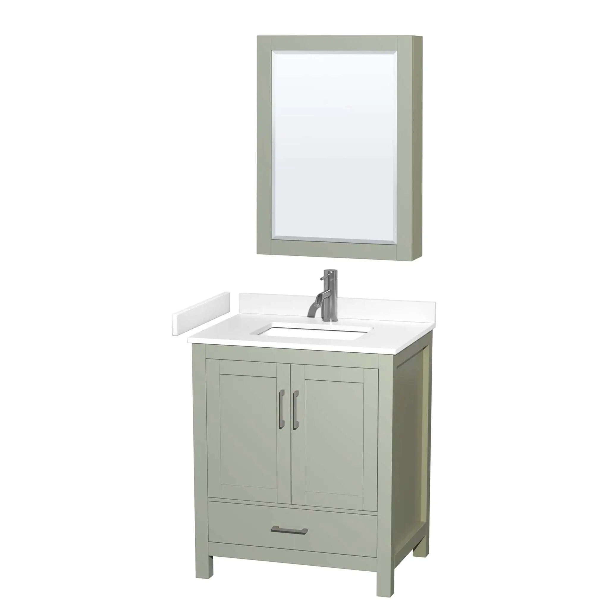 30" Sheffield 30 inch Single Bathroom Vanity in Light Green with Brushed Nickel Trim & Medicine Cabinet by Wyndham