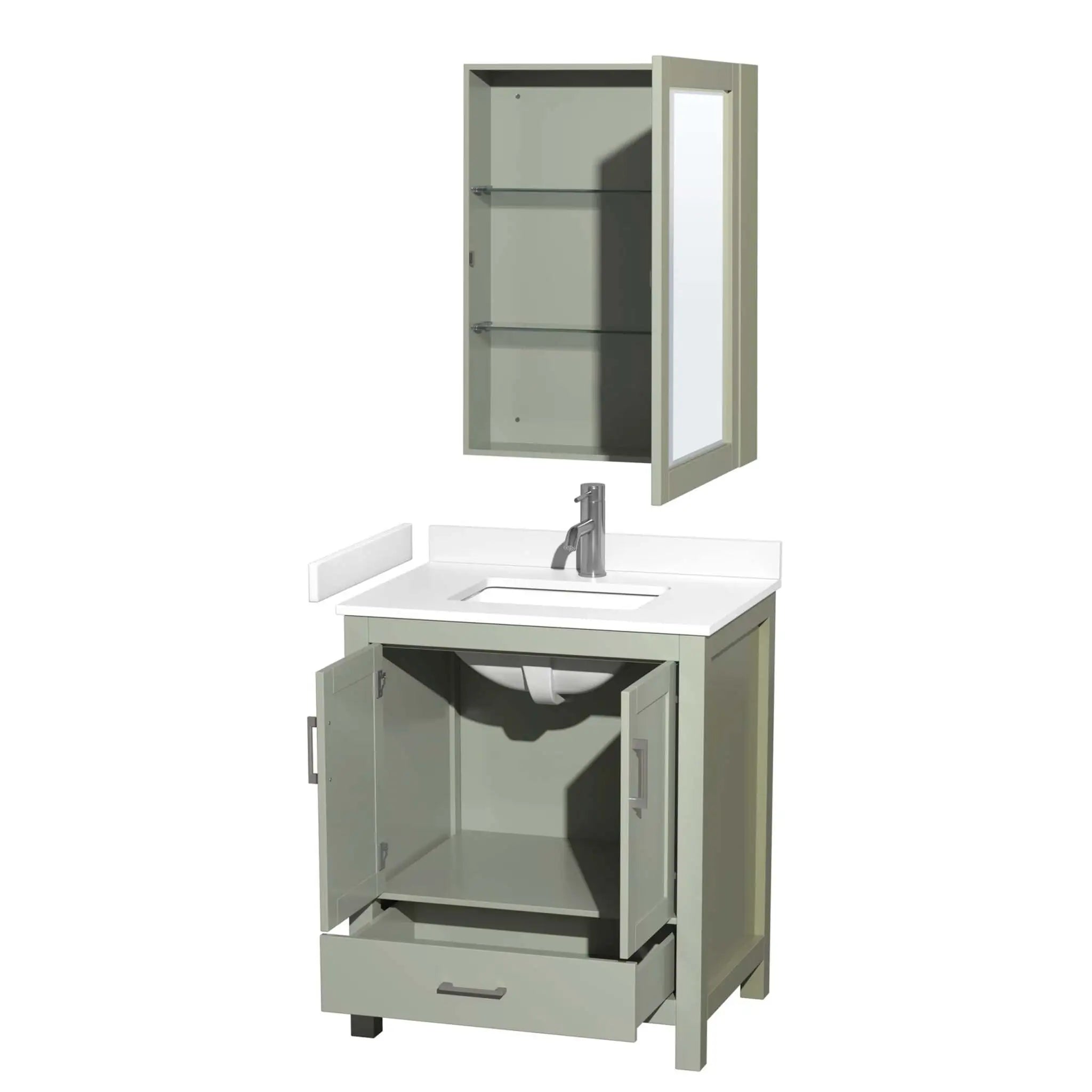 30" Sheffield 30 inch Single Bathroom Vanity in Light Green with Brushed Nickel Trim & Medicine Cabinet by Wyndham