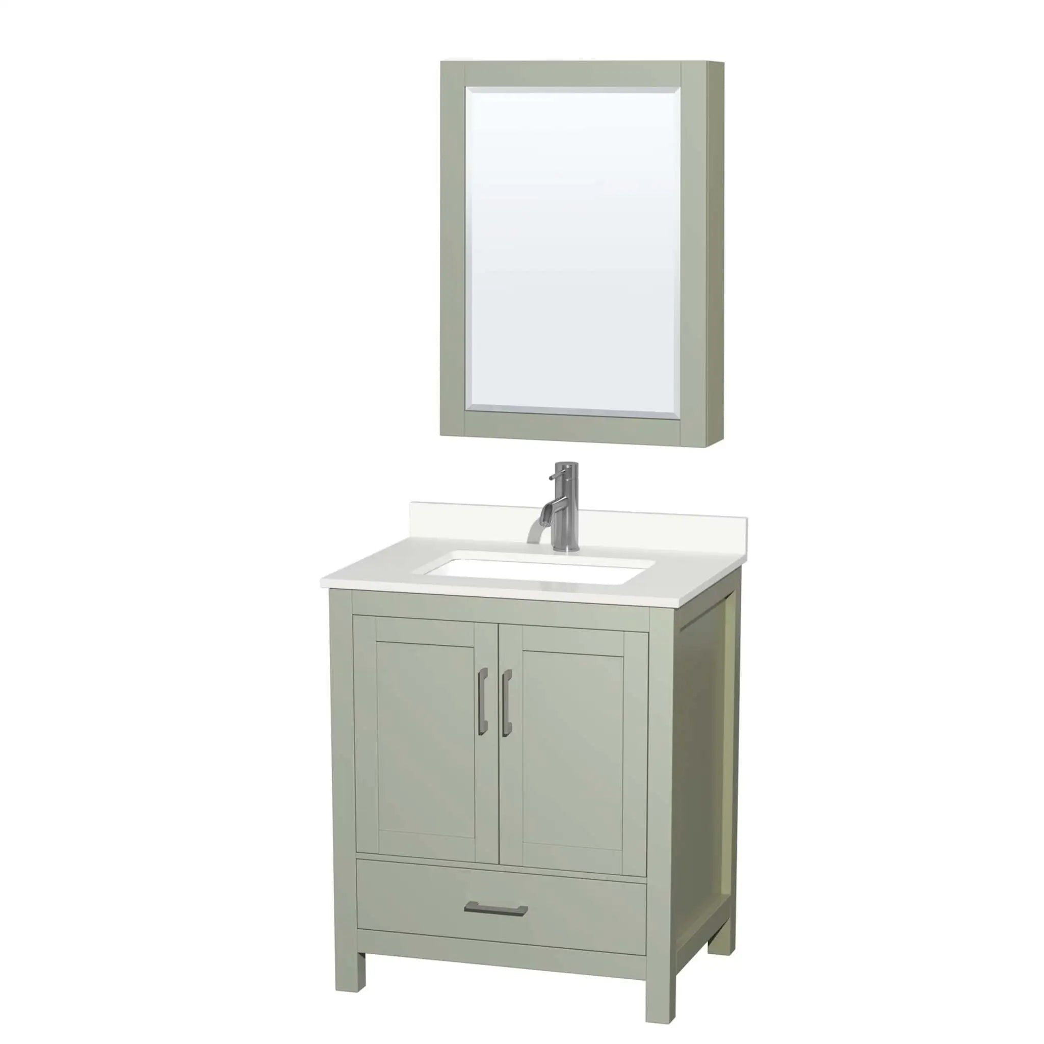 30" Sheffield 30 inch Single Bathroom Vanity in Light Green with Brushed Nickel Trim & Medicine Cabinet by Wyndham