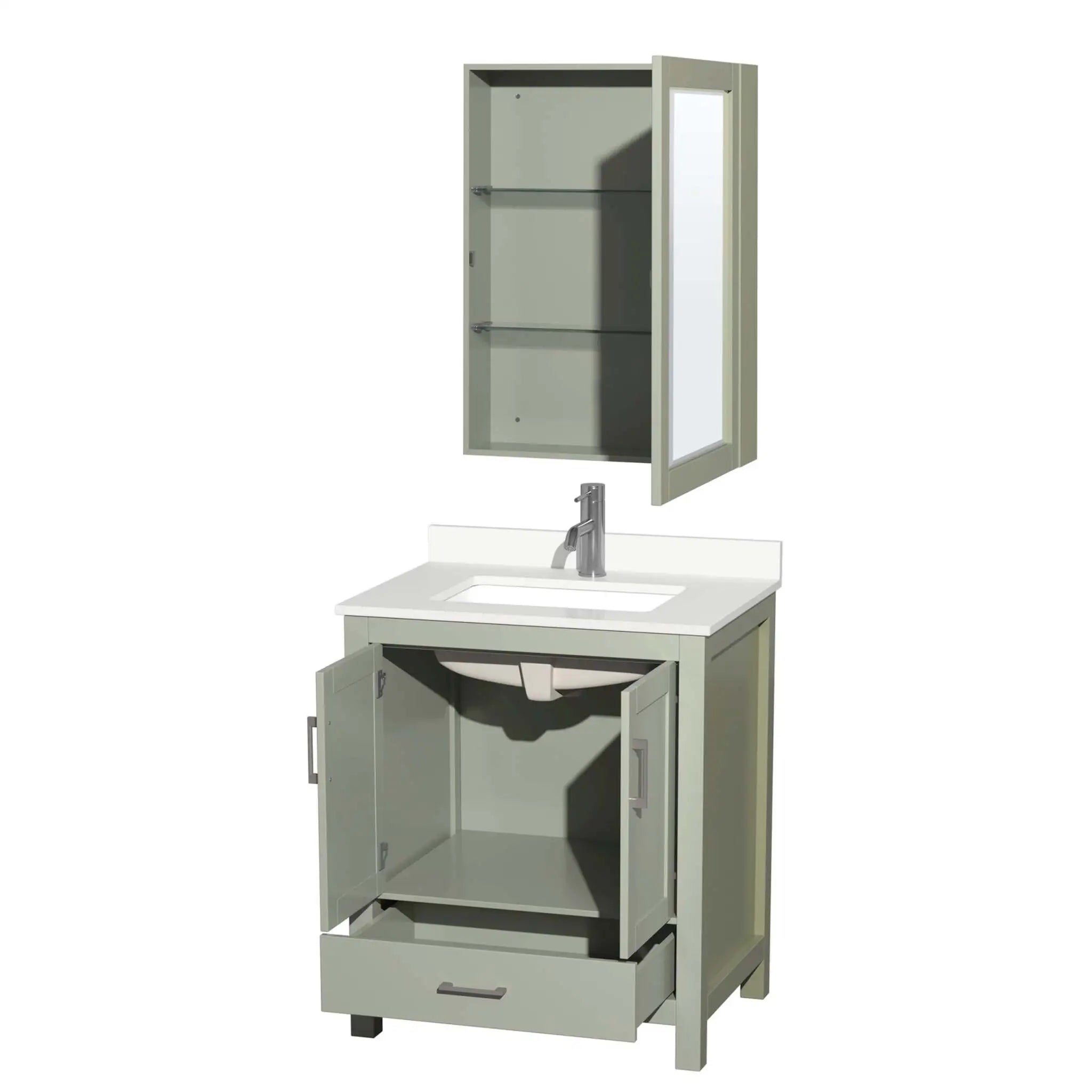 30" Sheffield 30 inch Single Bathroom Vanity in Light Green with Brushed Nickel Trim & Medicine Cabinet by Wyndham