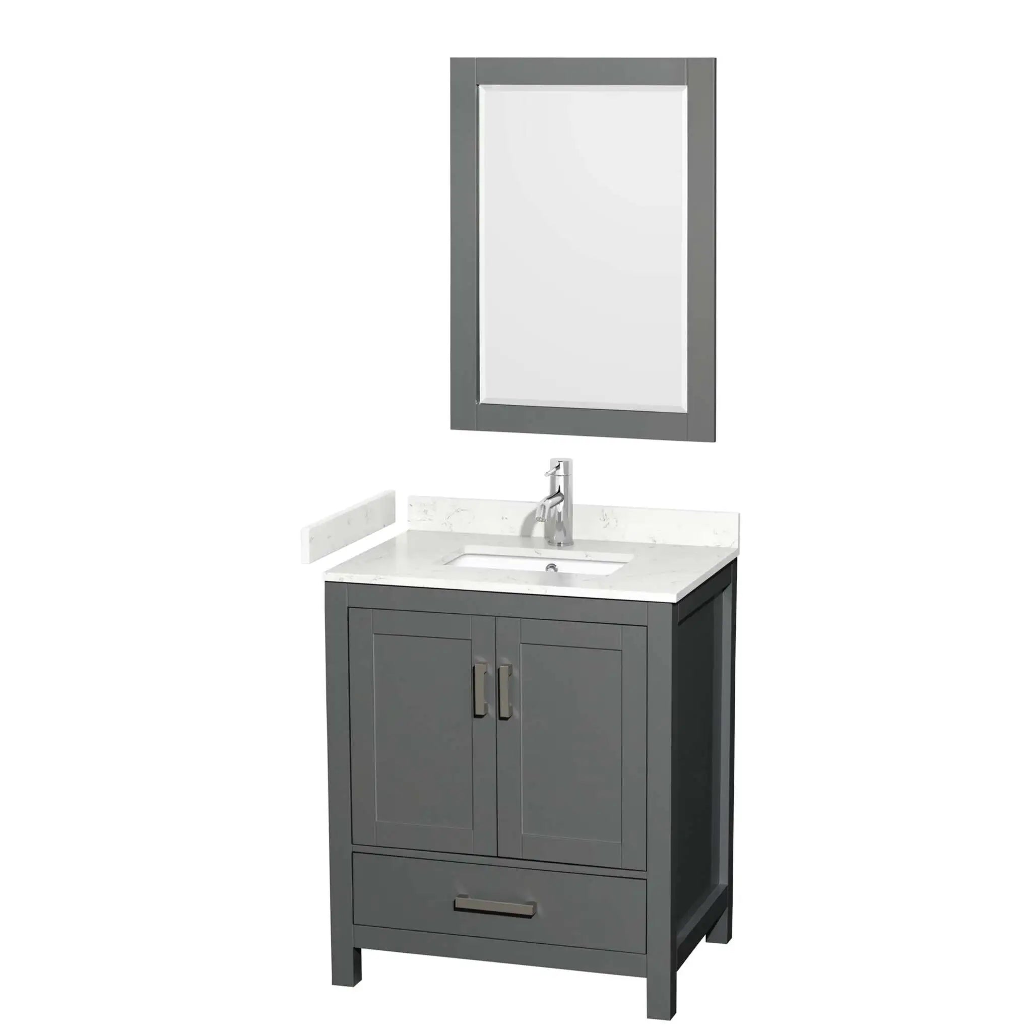 30" Sheffield Single Bathroom Vanity in Dark Gray with Brushed Chrome Trim & 24" Mirror by Wyndham