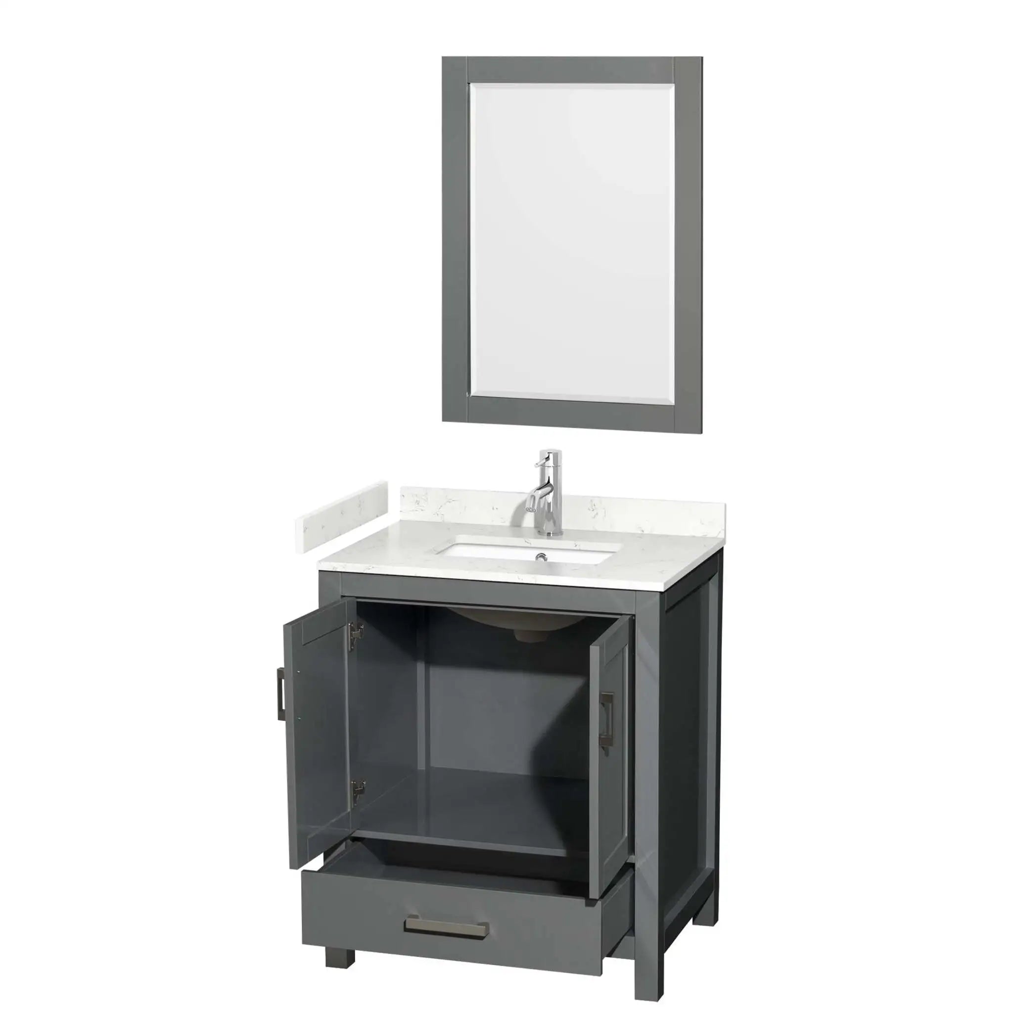30" Sheffield Single Bathroom Vanity in Dark Gray with Brushed Chrome Trim & 24" Mirror by Wyndham
