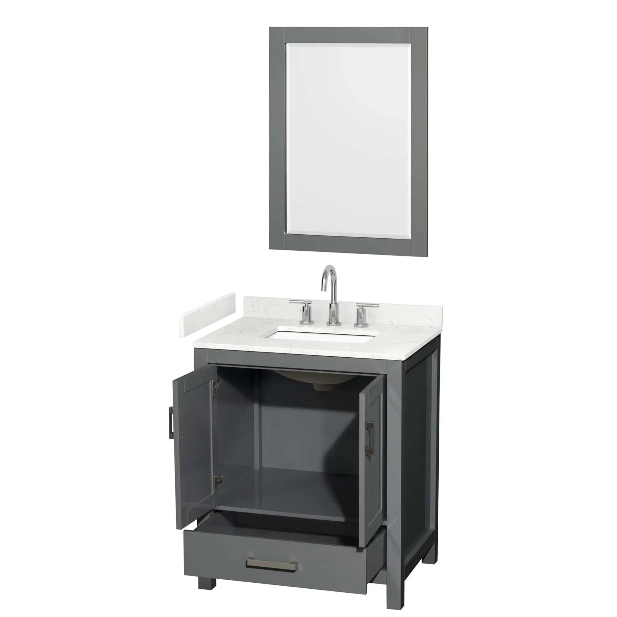 30" Sheffield Single Bathroom Vanity in Dark Gray with Brushed Chrome Trim & 24" Mirror by Wyndham