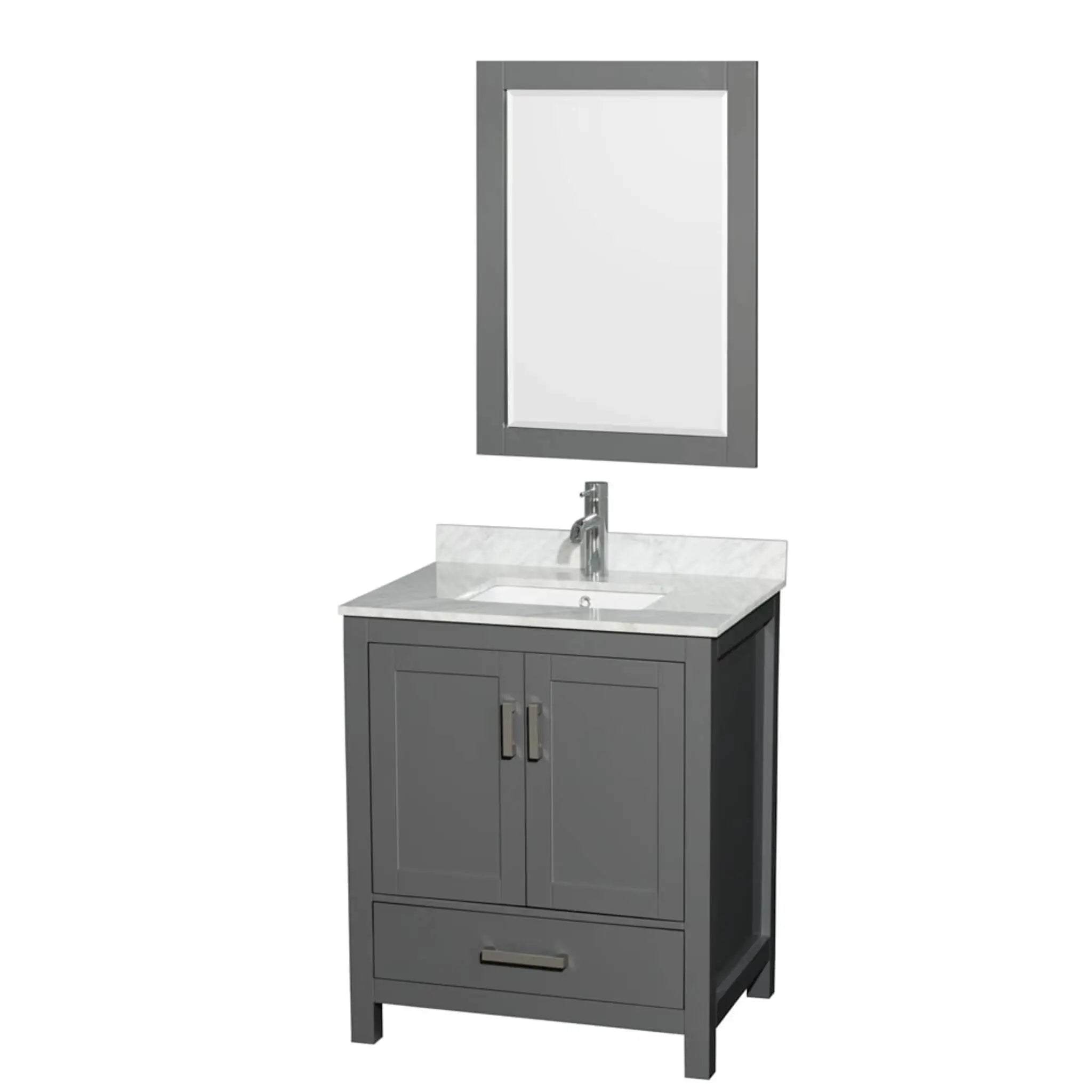 30" Sheffield Single Bathroom Vanity in Dark Gray with Brushed Chrome Trim & 24" Mirror by Wyndham