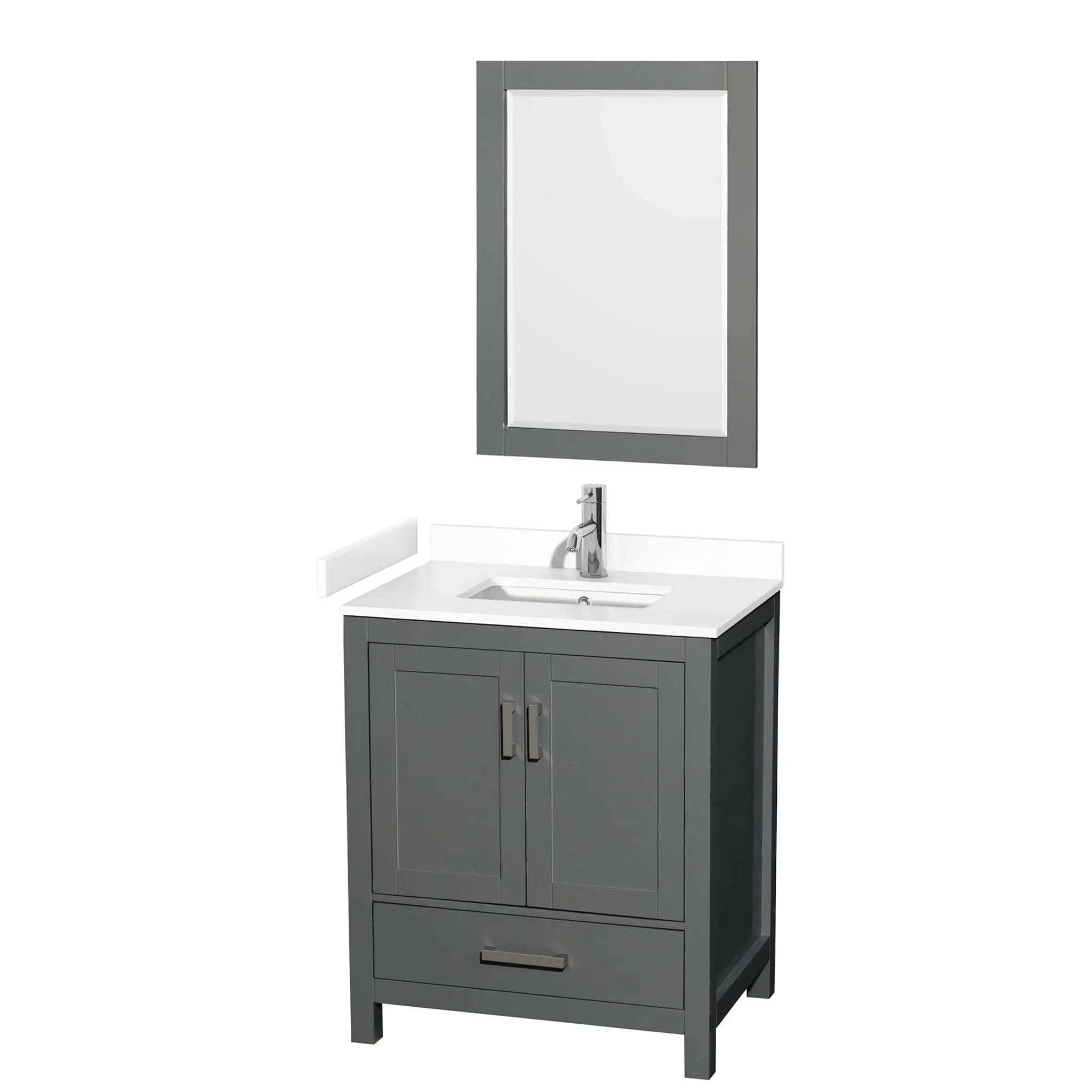 30" Sheffield Single Bathroom Vanity in Dark Gray with Brushed Chrome Trim & 24" Mirror by Wyndham