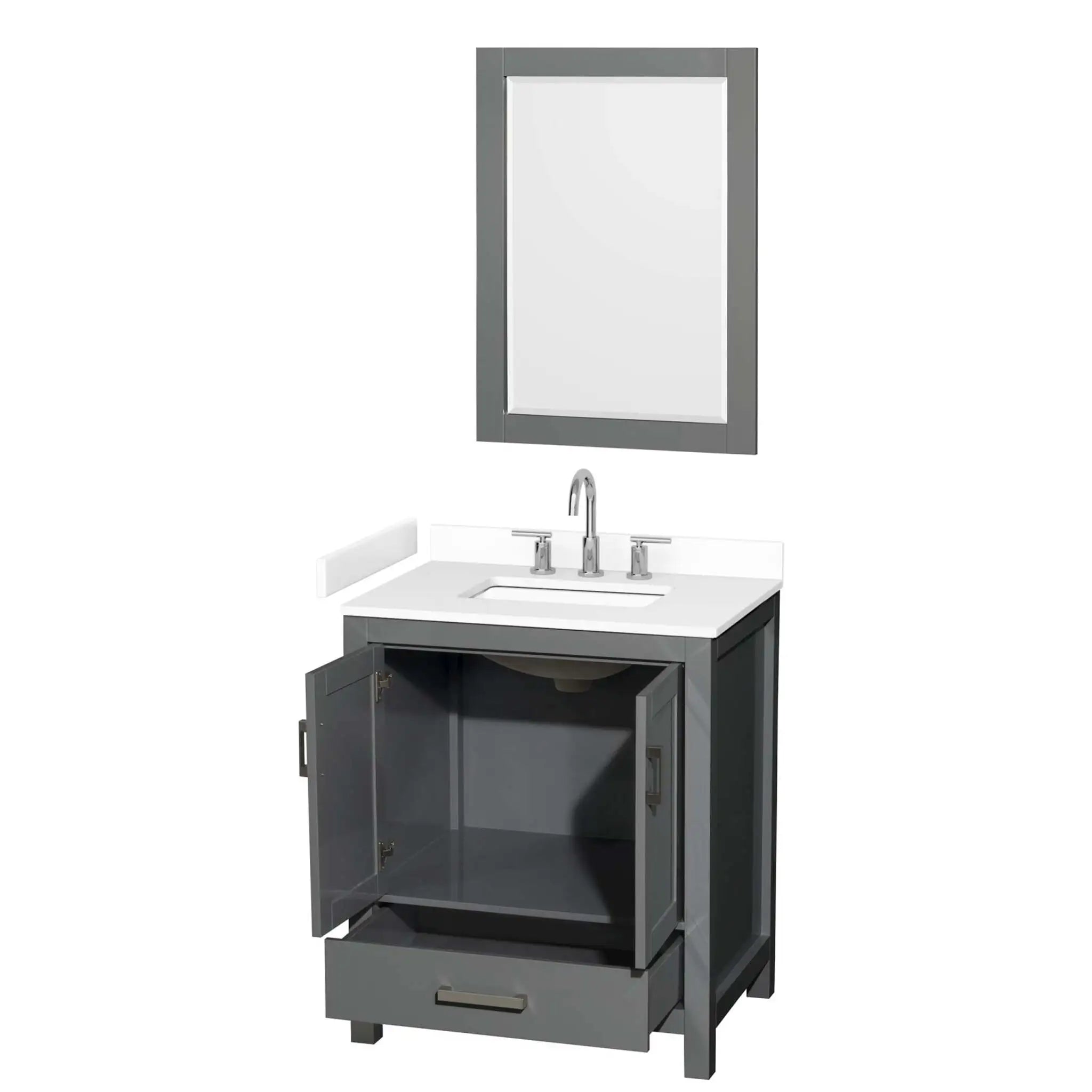 30" Sheffield Single Bathroom Vanity in Dark Gray with Brushed Chrome Trim & 24" Mirror by Wyndham