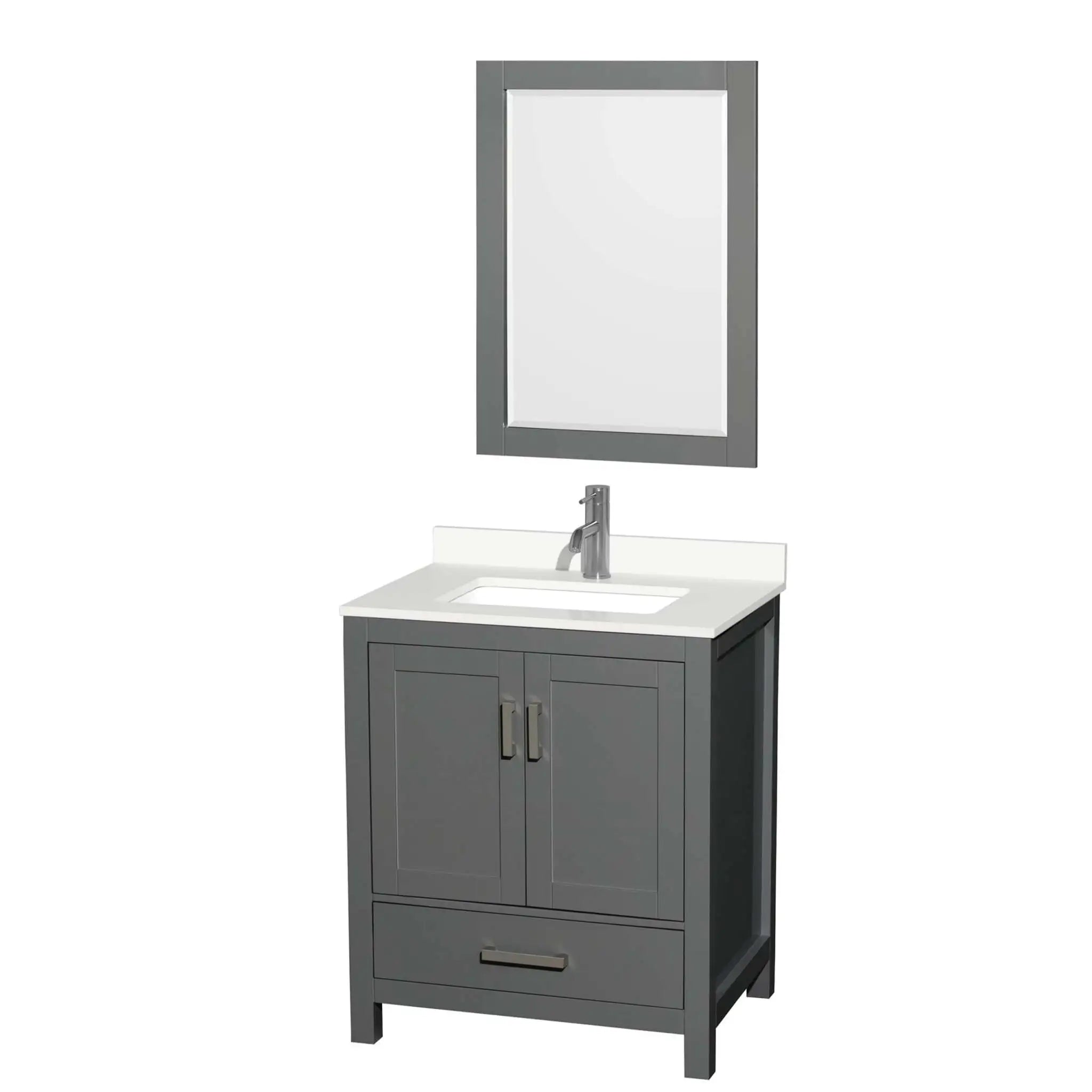 30" Sheffield Single Bathroom Vanity in Dark Gray with Brushed Chrome Trim & 24" Mirror by Wyndham