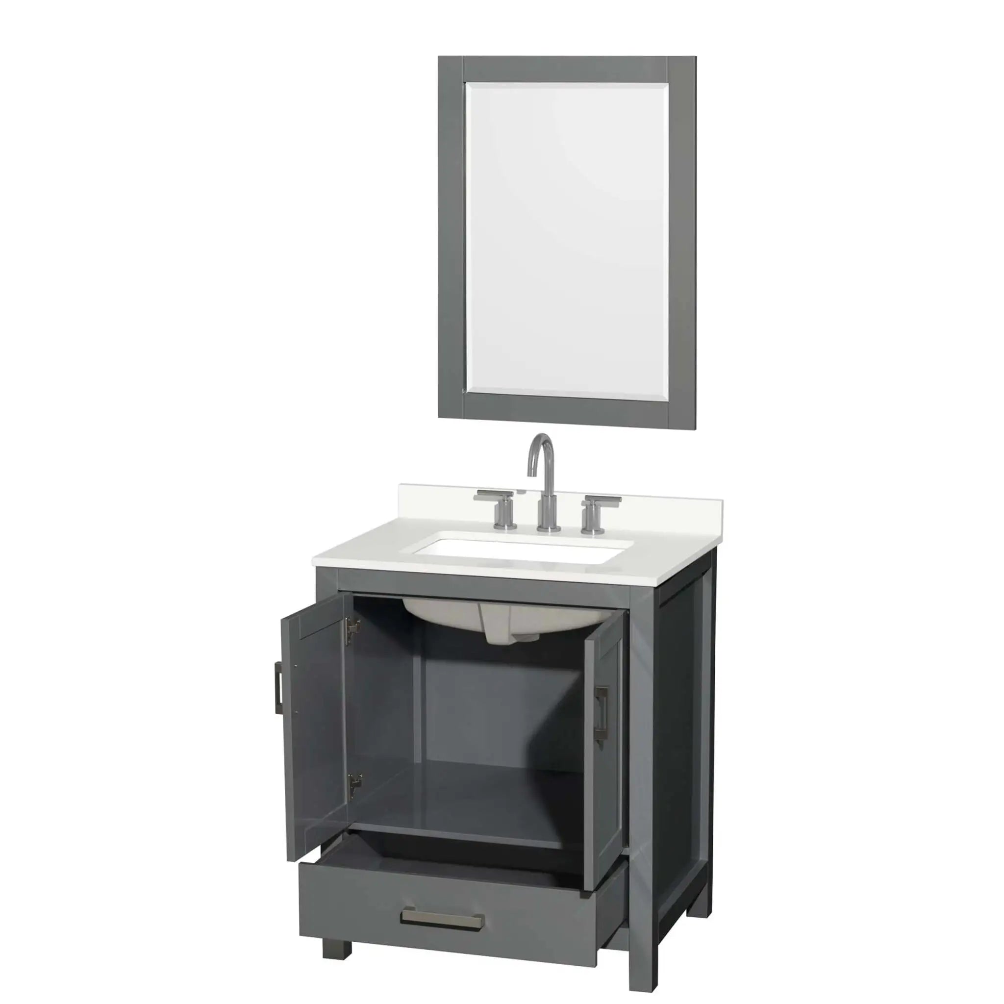 30" Sheffield Single Bathroom Vanity in Dark Gray with Brushed Chrome Trim & 24" Mirror by Wyndham