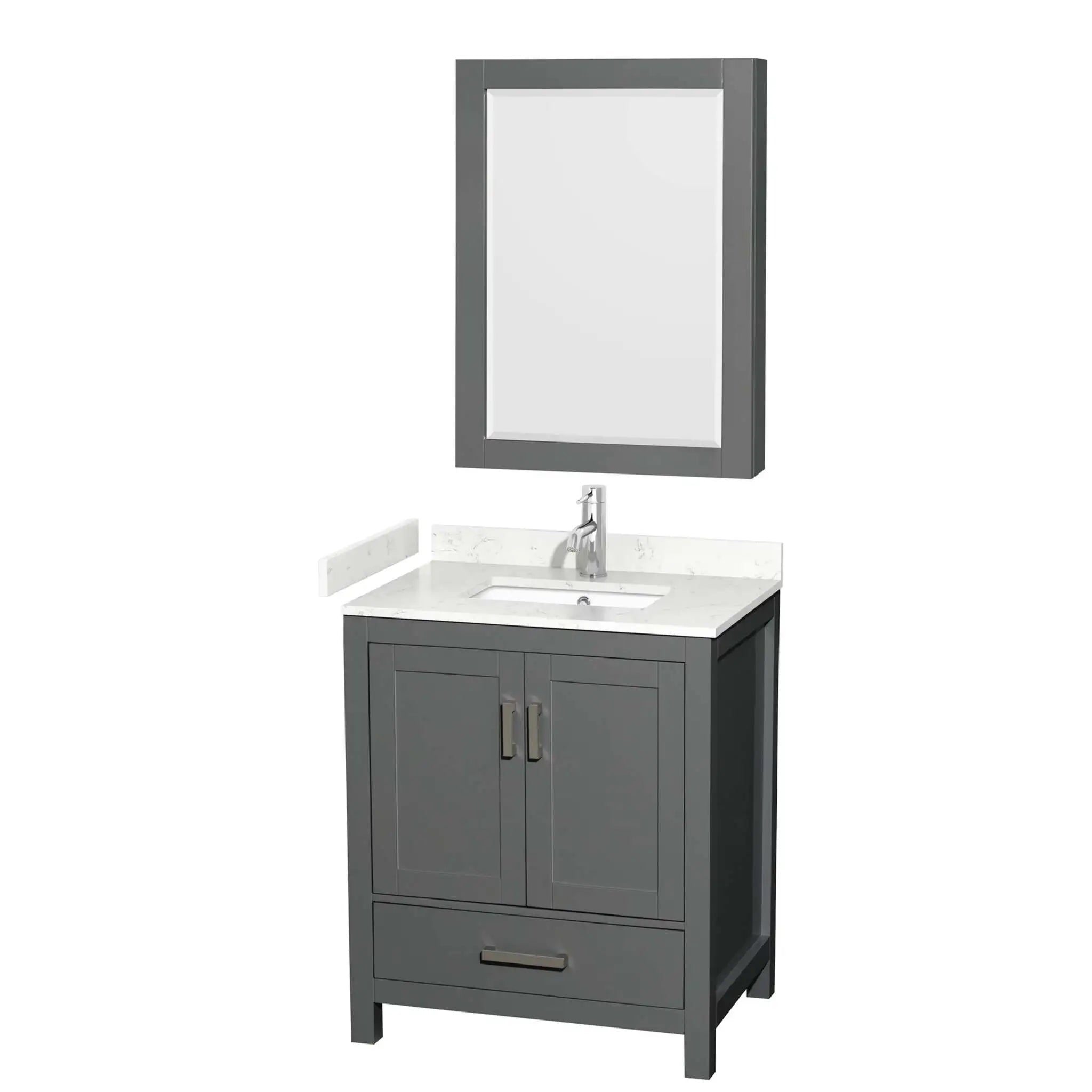 30" Sheffield Single Bathroom Vanity in Dark Gray with Brushed Chrome Trim & Medicine Cabinet by Wyndham