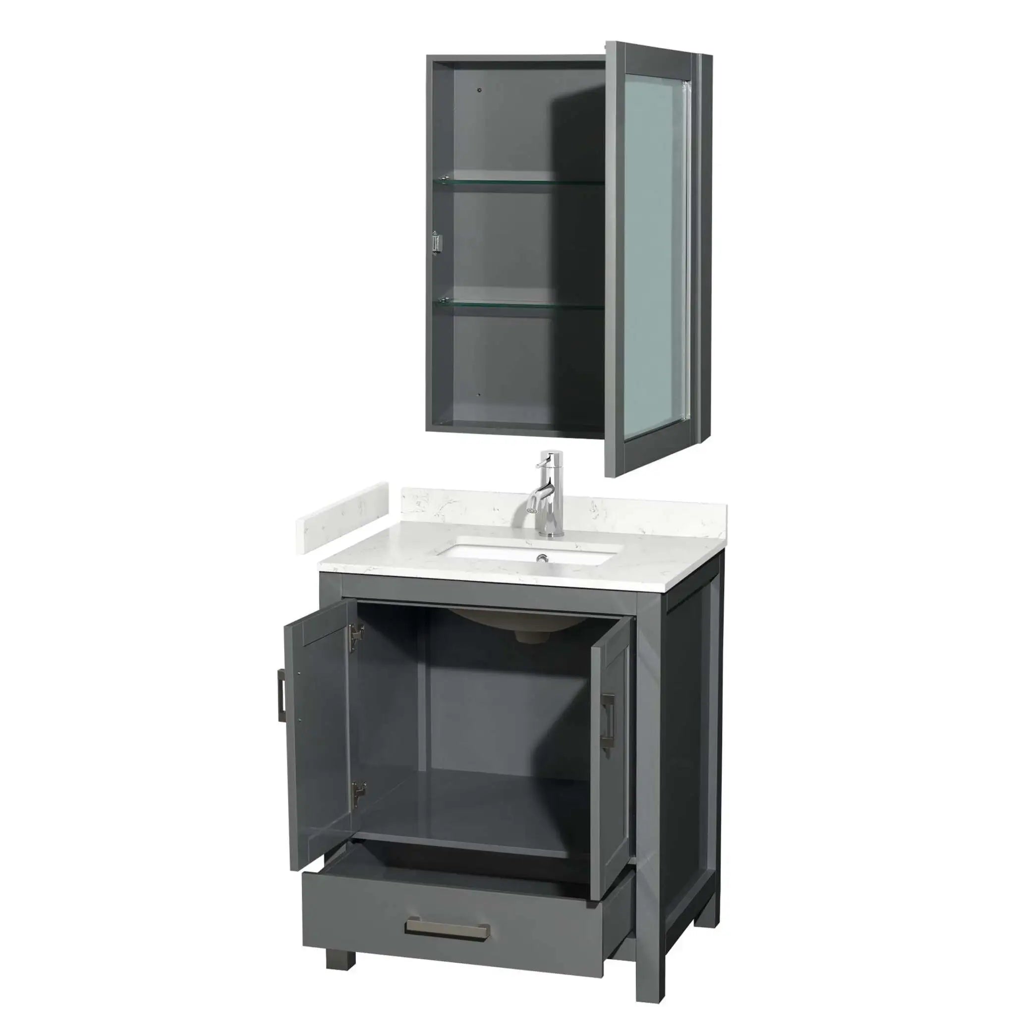 30" Sheffield Single Bathroom Vanity in Dark Gray with Brushed Chrome Trim & Medicine Cabinet by Wyndham