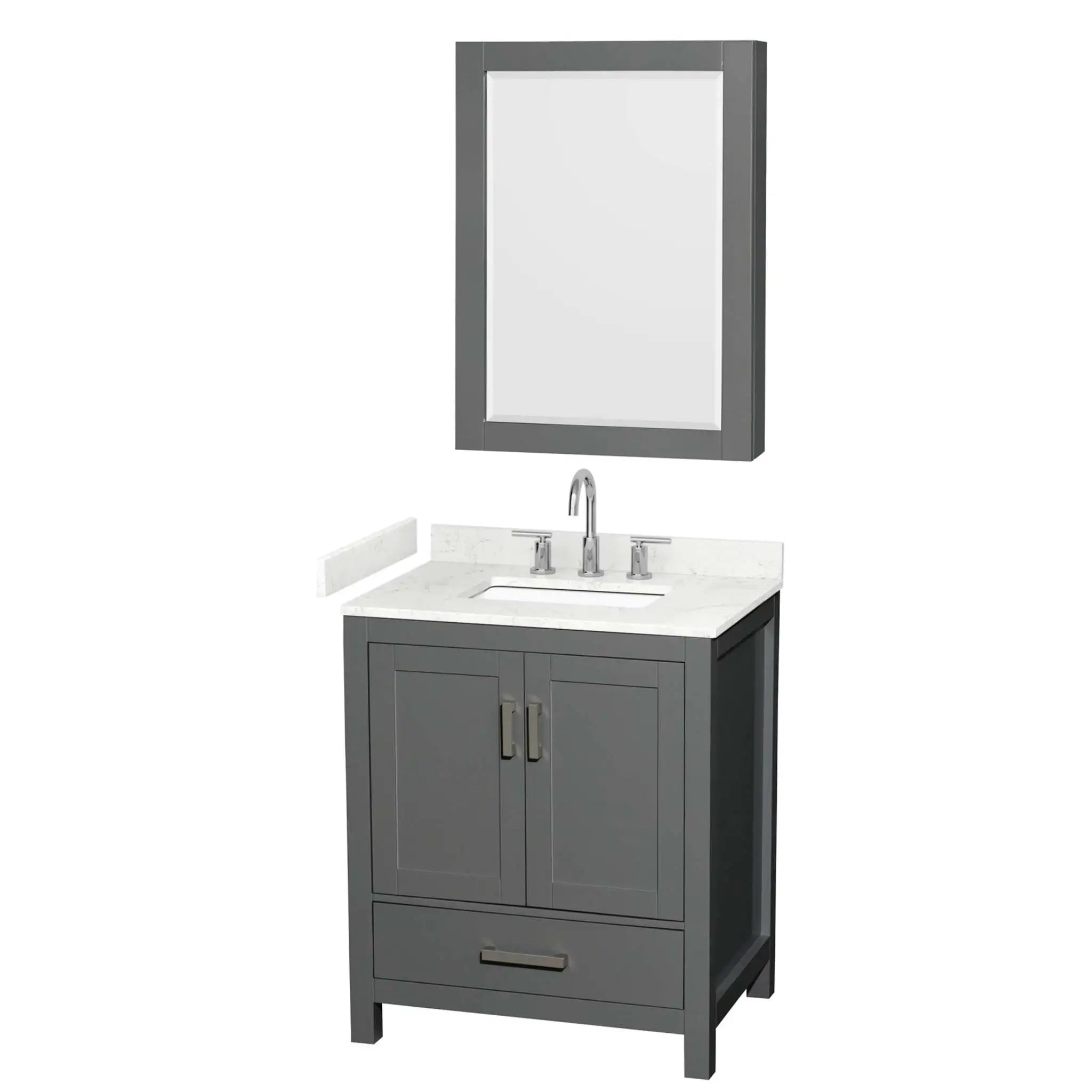 30" Sheffield Single Bathroom Vanity in Dark Gray with Brushed Chrome Trim & Medicine Cabinet by Wyndham