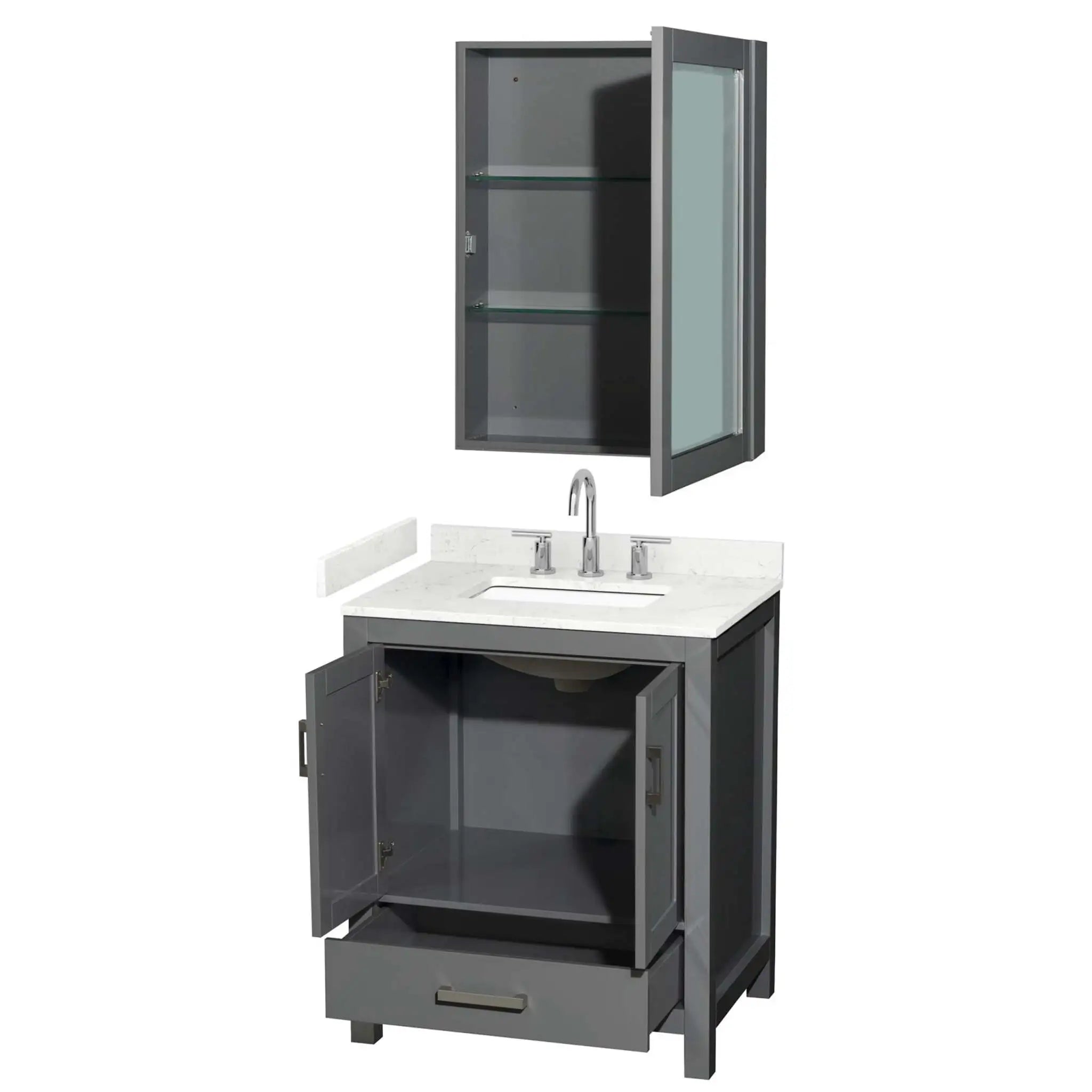 30" Sheffield Single Bathroom Vanity in Dark Gray with Brushed Chrome Trim & Medicine Cabinet by Wyndham