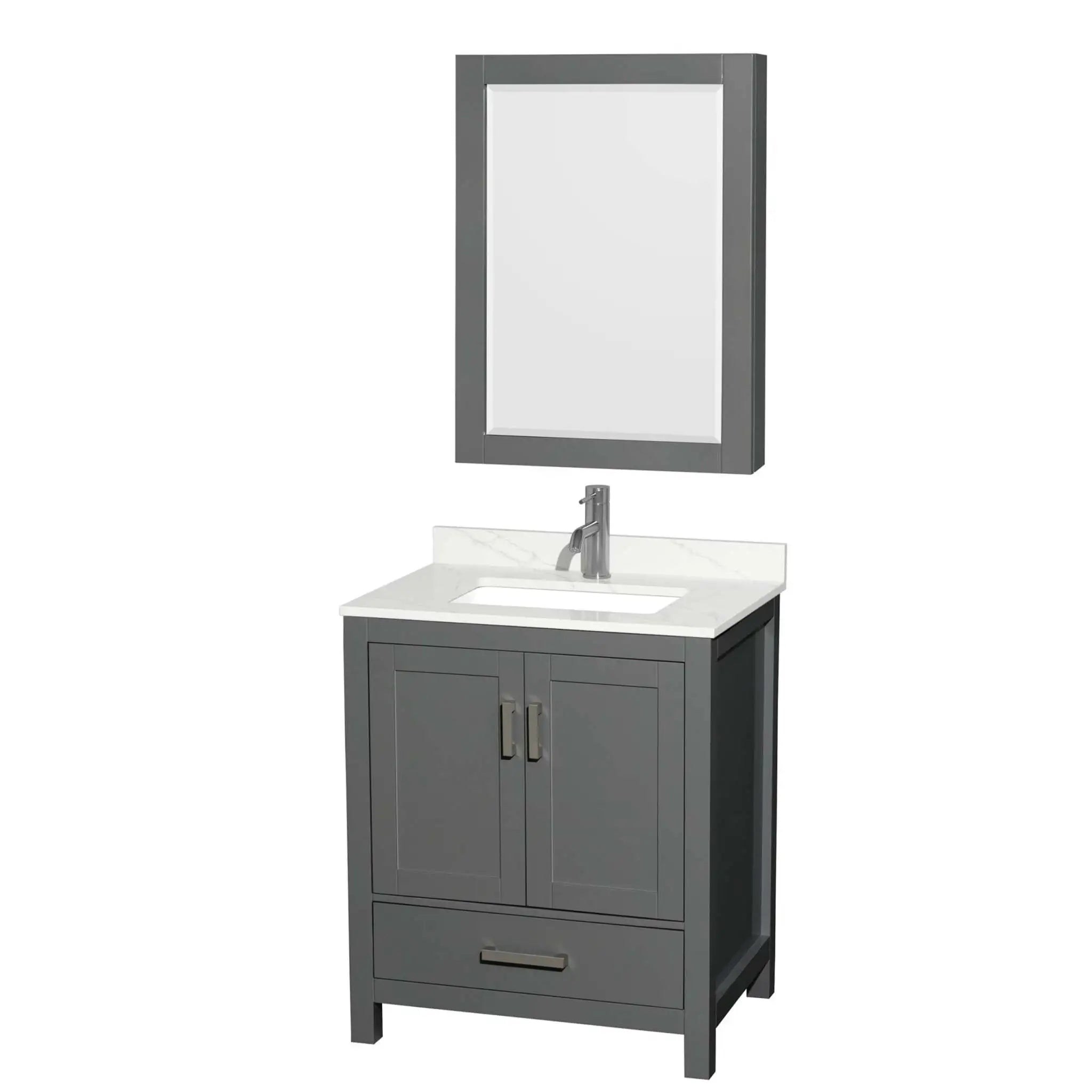 30" Sheffield Single Bathroom Vanity in Dark Gray with Brushed Chrome Trim & Medicine Cabinet by Wyndham
