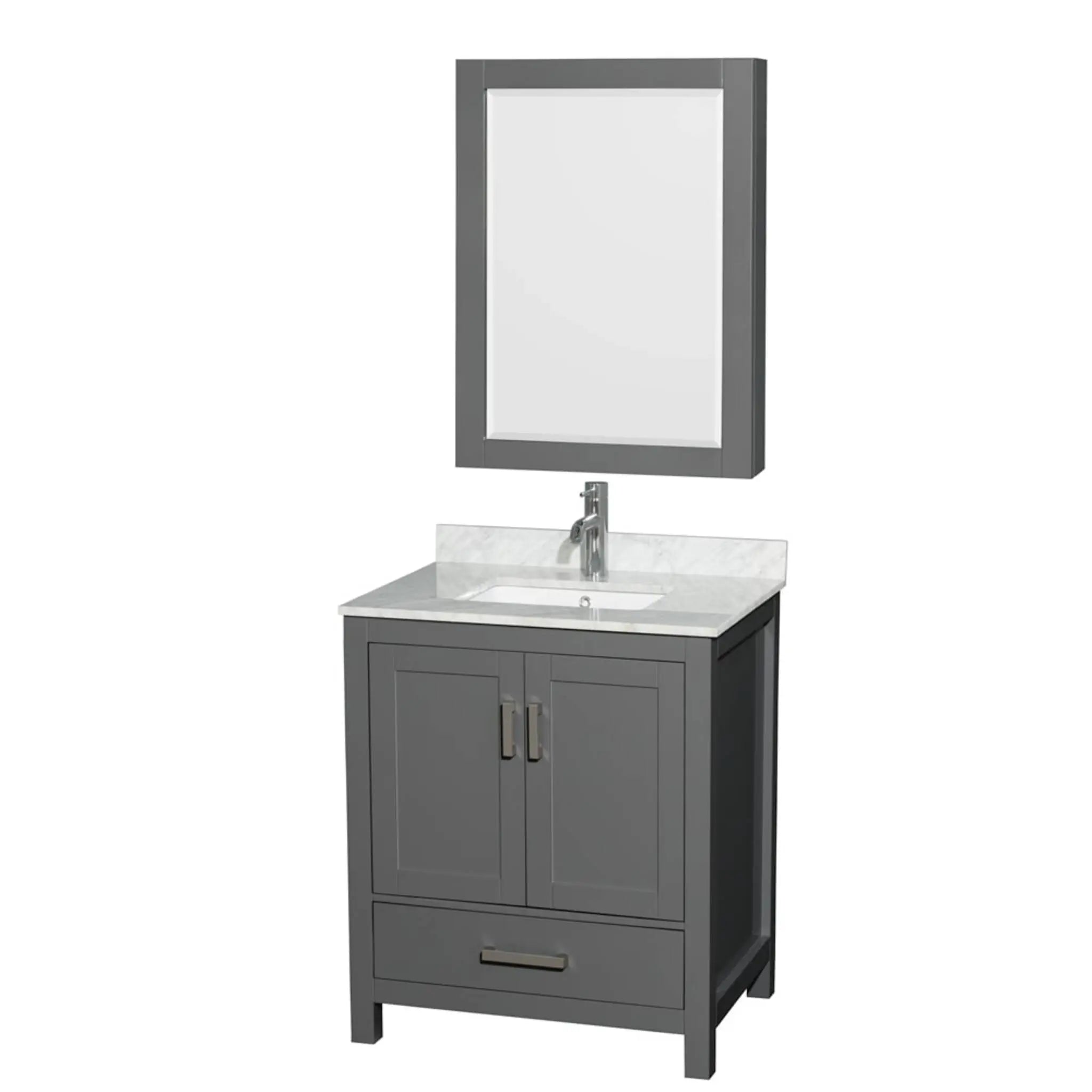 30" Sheffield Single Bathroom Vanity in Dark Gray with Brushed Chrome Trim & Medicine Cabinet by Wyndham