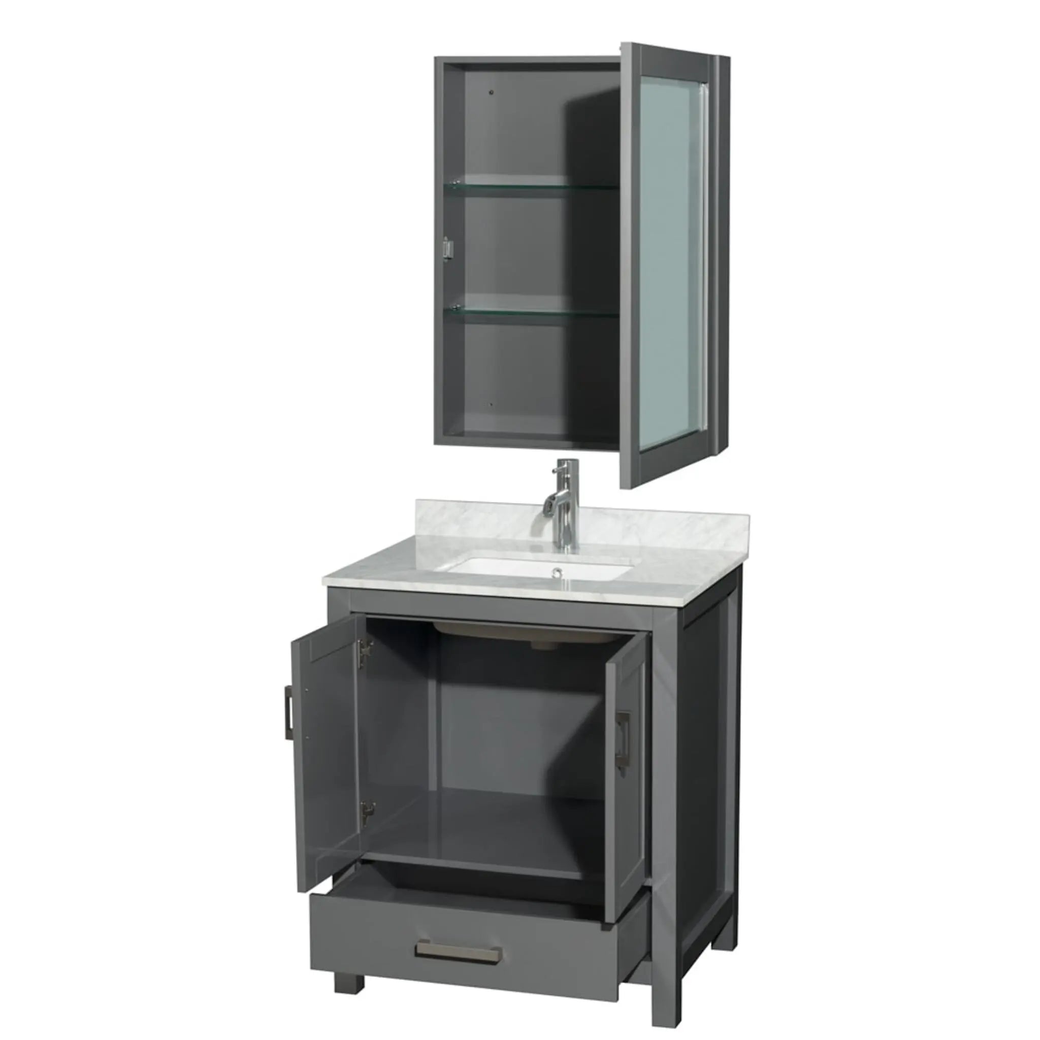 30" Sheffield Single Bathroom Vanity in Dark Gray with Brushed Chrome Trim & Medicine Cabinet by Wyndham