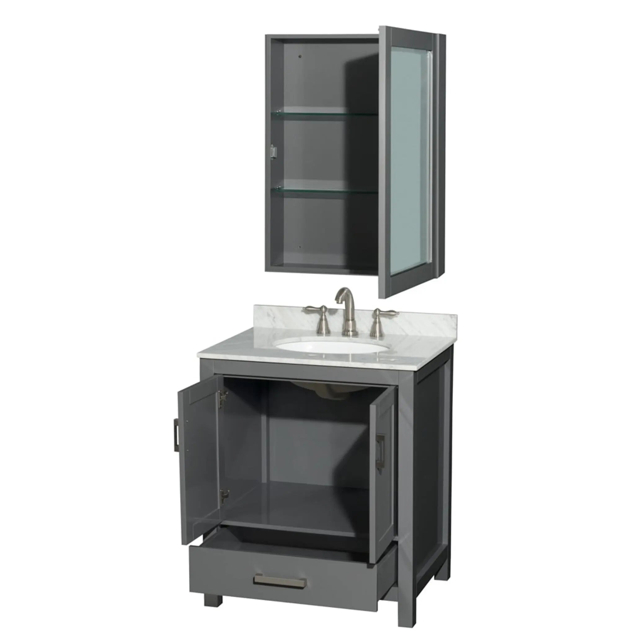 30" Sheffield Single Bathroom Vanity in Dark Gray with Brushed Chrome Trim & Medicine Cabinet by Wyndham