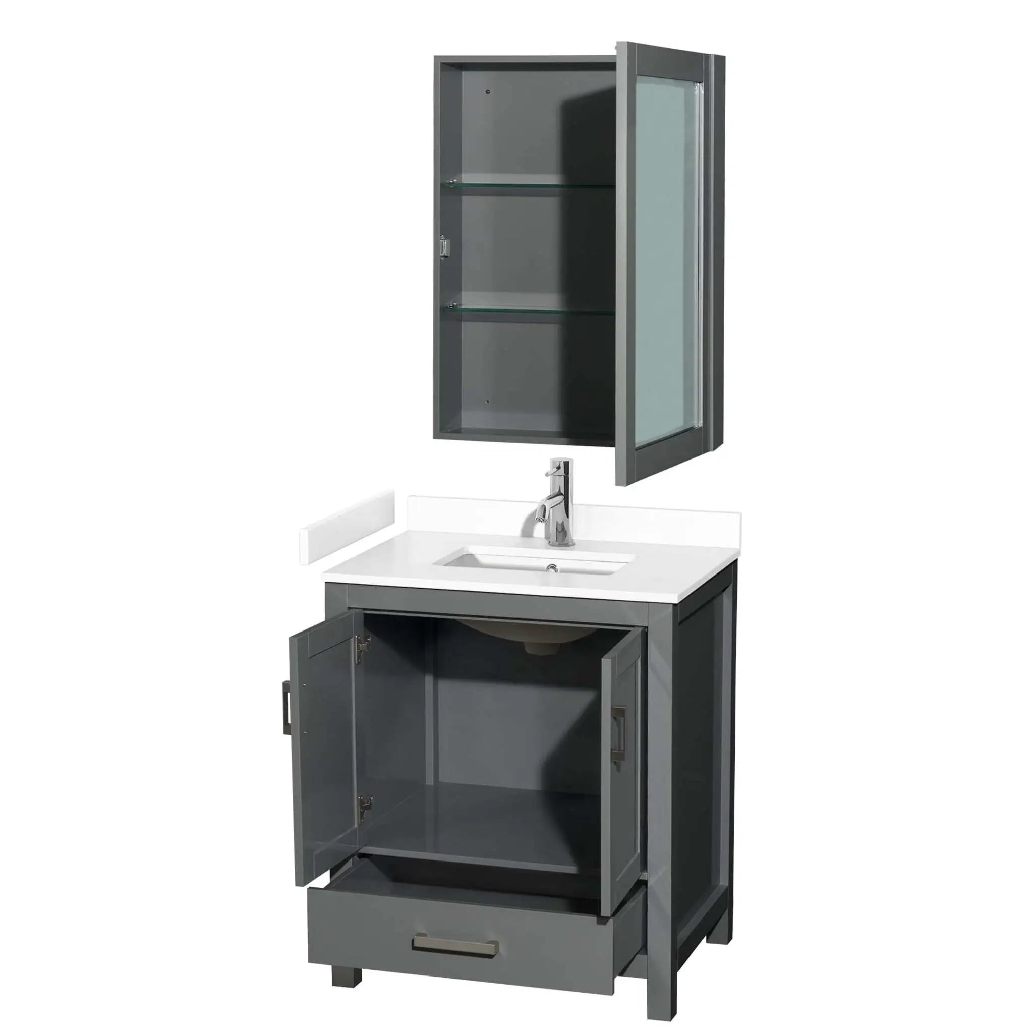 30" Sheffield Single Bathroom Vanity in Dark Gray with Brushed Chrome Trim & Medicine Cabinet by Wyndham