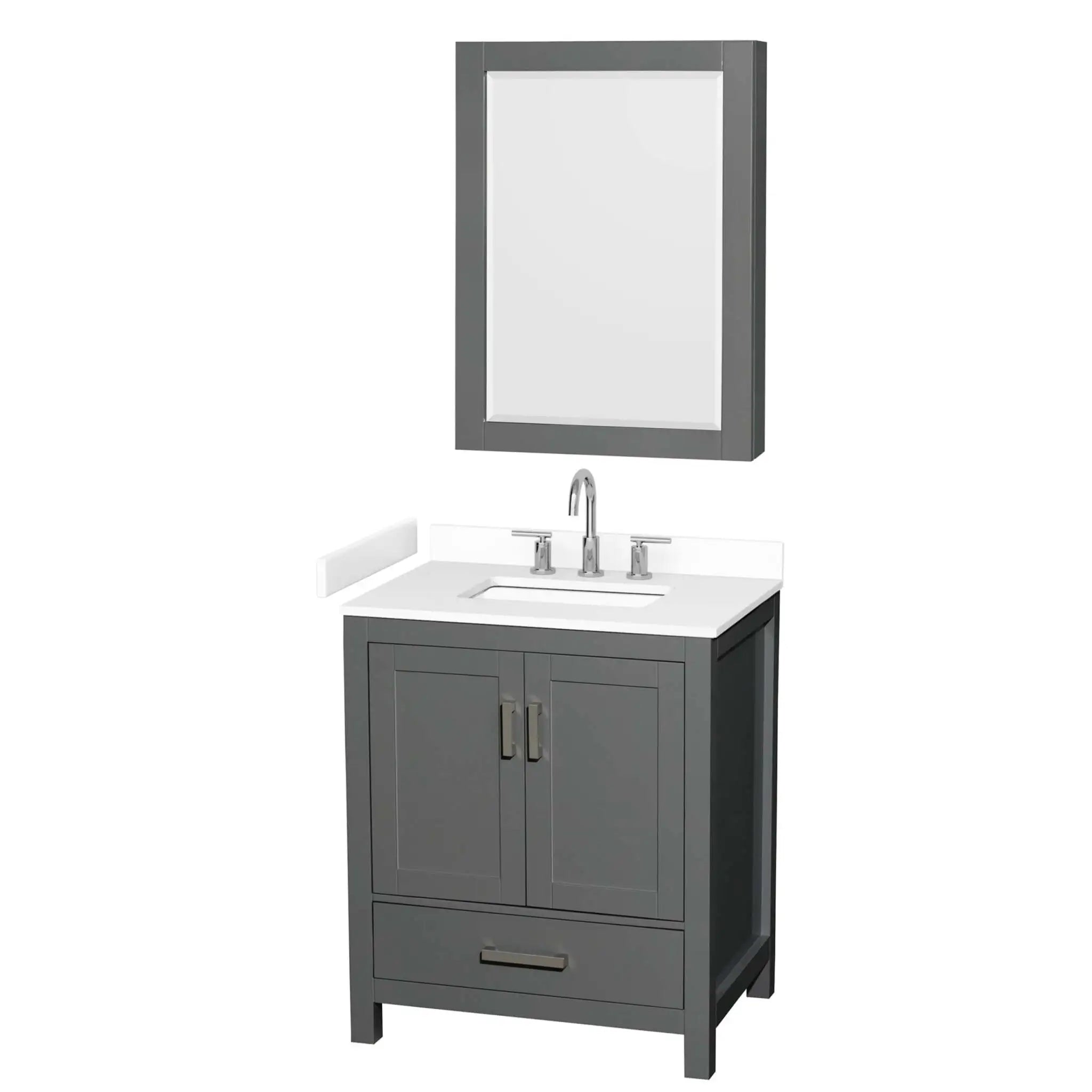 30" Sheffield Single Bathroom Vanity in Dark Gray with Brushed Chrome Trim & Medicine Cabinet by Wyndham