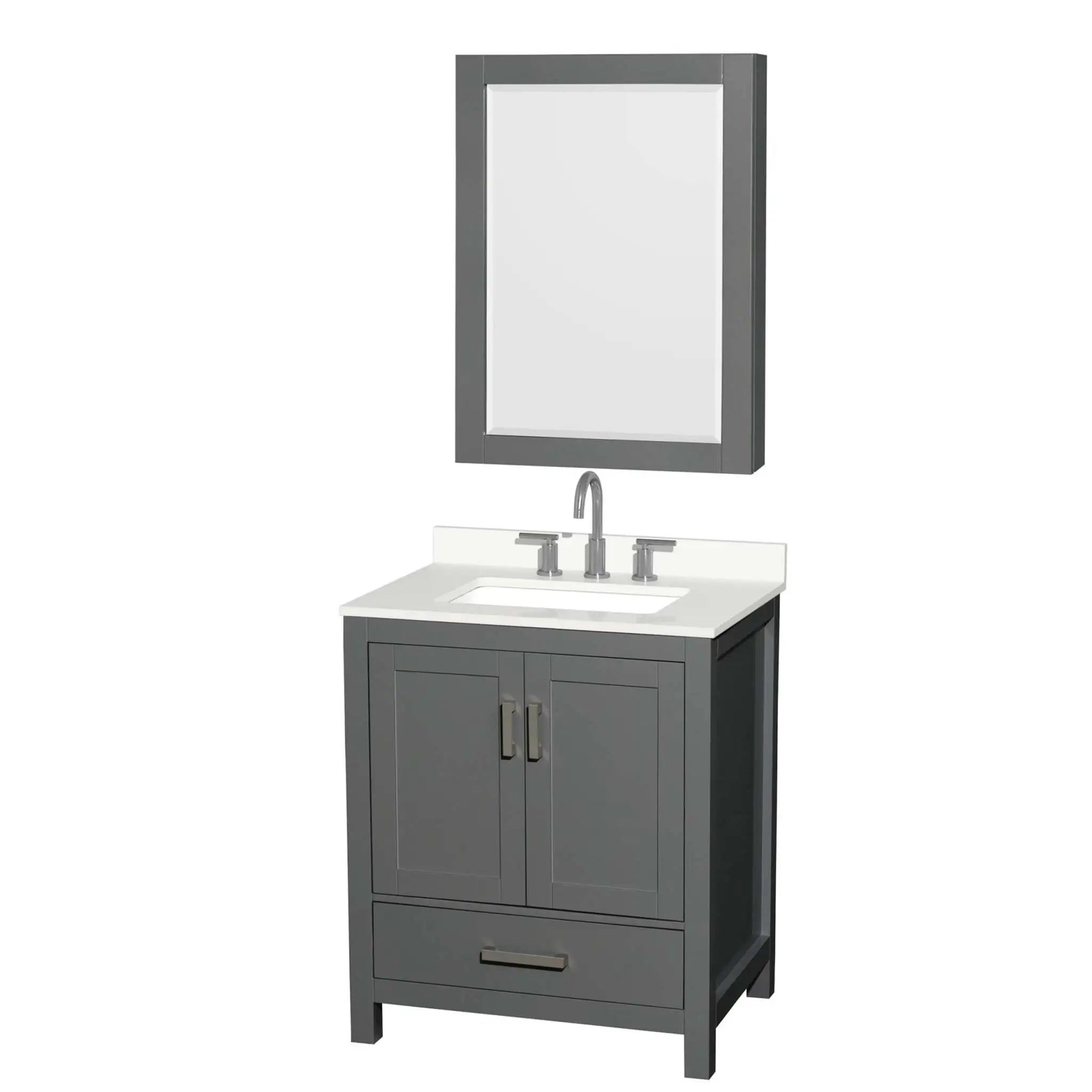 30" Sheffield Single Bathroom Vanity in Dark Gray with Brushed Chrome Trim & Medicine Cabinet by Wyndham