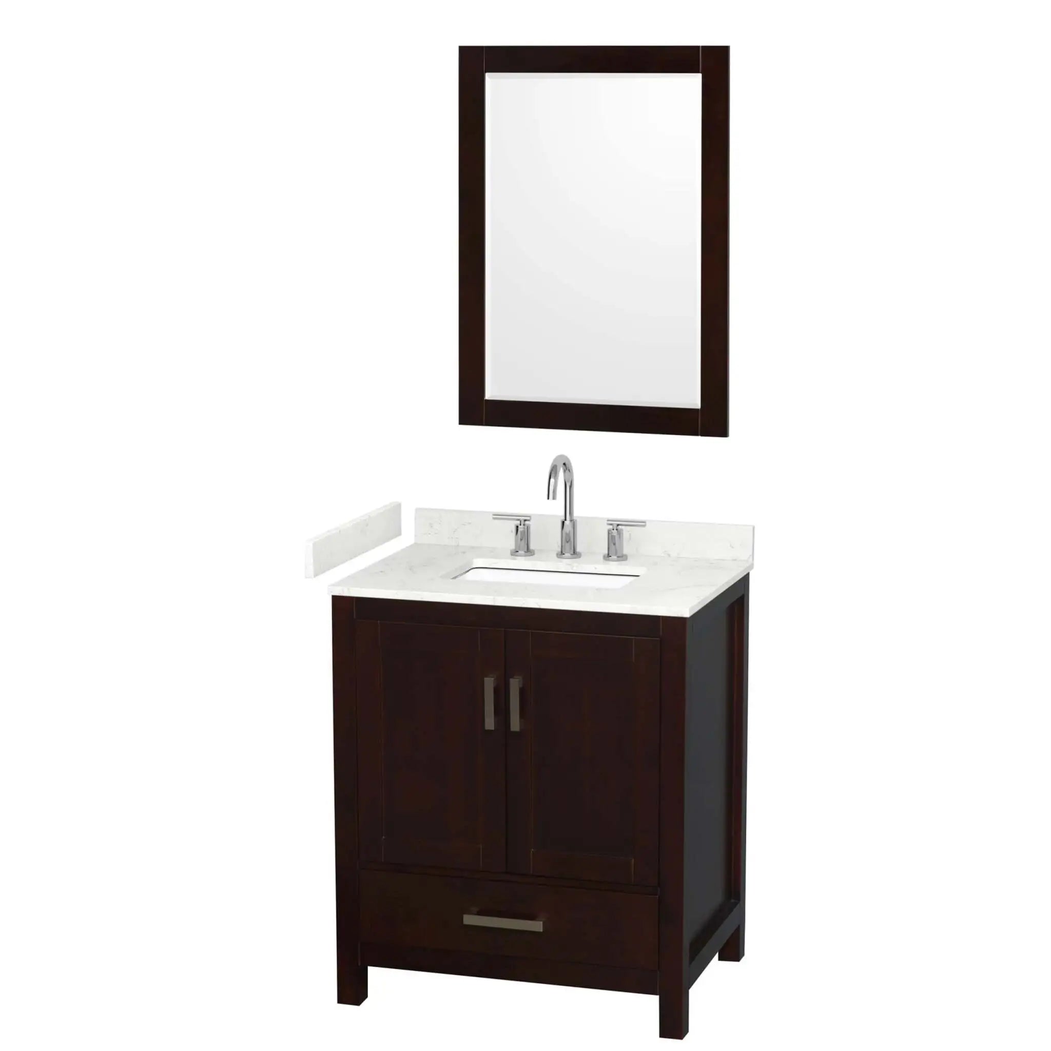 30" Sheffield Single Bathroom Vanity in Espresso with Brushed Chrome Trim & 24" Mirror by Wyndham