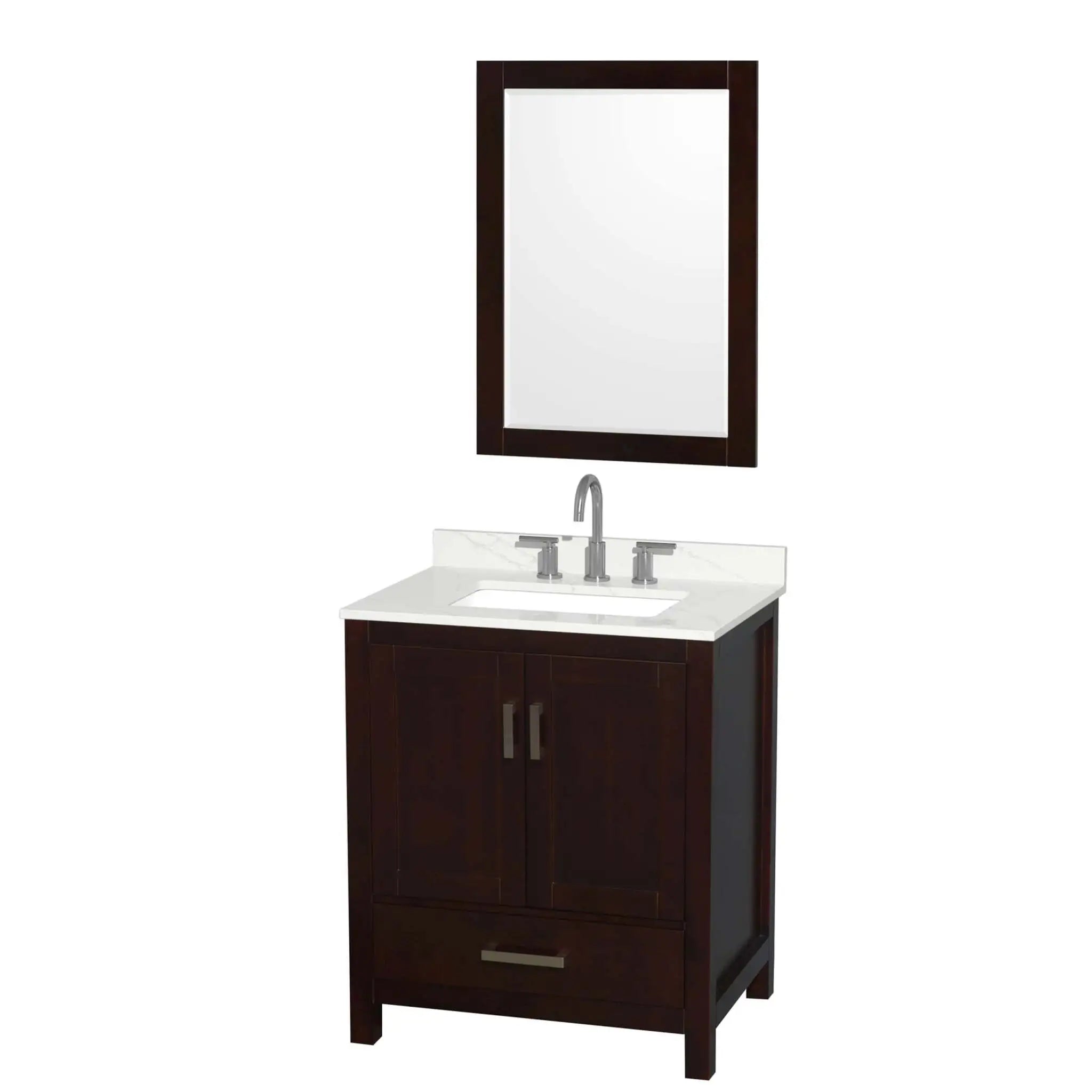 30" Sheffield Single Bathroom Vanity in Espresso with Brushed Chrome Trim & 24" Mirror by Wyndham