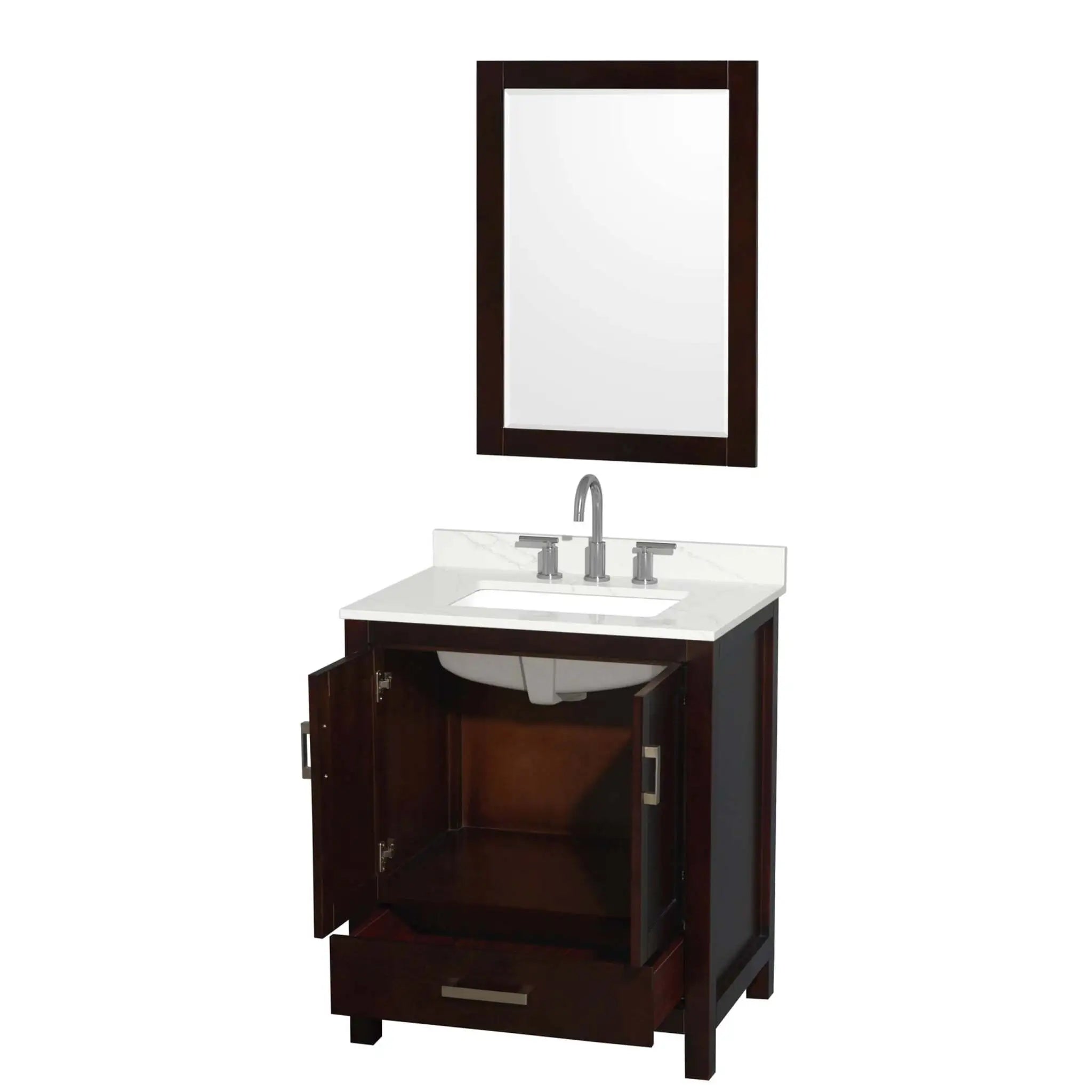 30" Sheffield Single Bathroom Vanity in Espresso with Brushed Chrome Trim & 24" Mirror by Wyndham