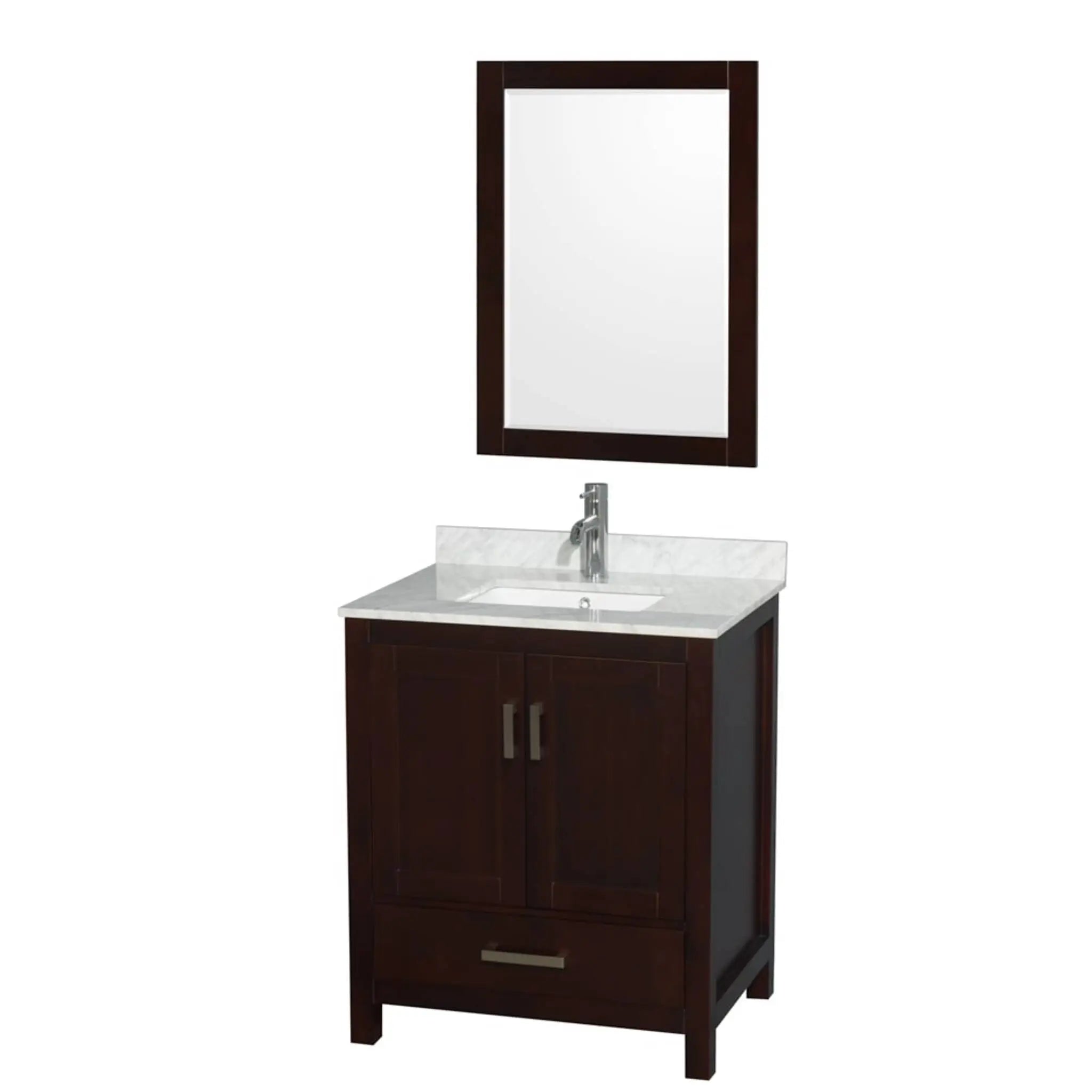 30" Sheffield Single Bathroom Vanity in Espresso with Brushed Chrome Trim & 24" Mirror by Wyndham