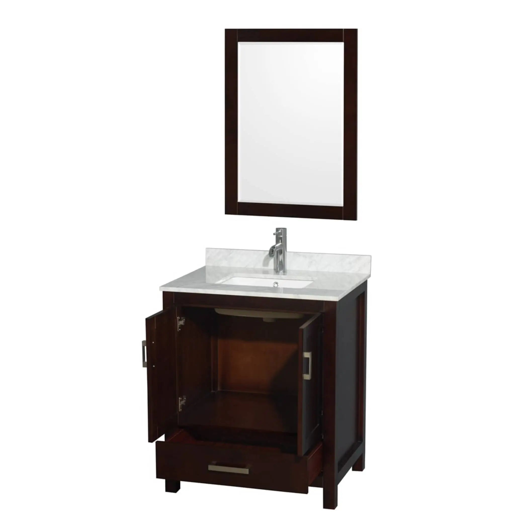 30" Sheffield Single Bathroom Vanity in Espresso with Brushed Chrome Trim & 24" Mirror by Wyndham