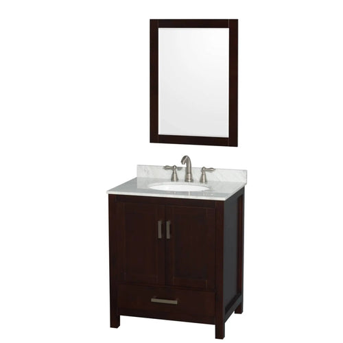 30" Sheffield Single Bathroom Vanity in Espresso with Brushed Chrome Trim & 24" Mirror by Wyndham