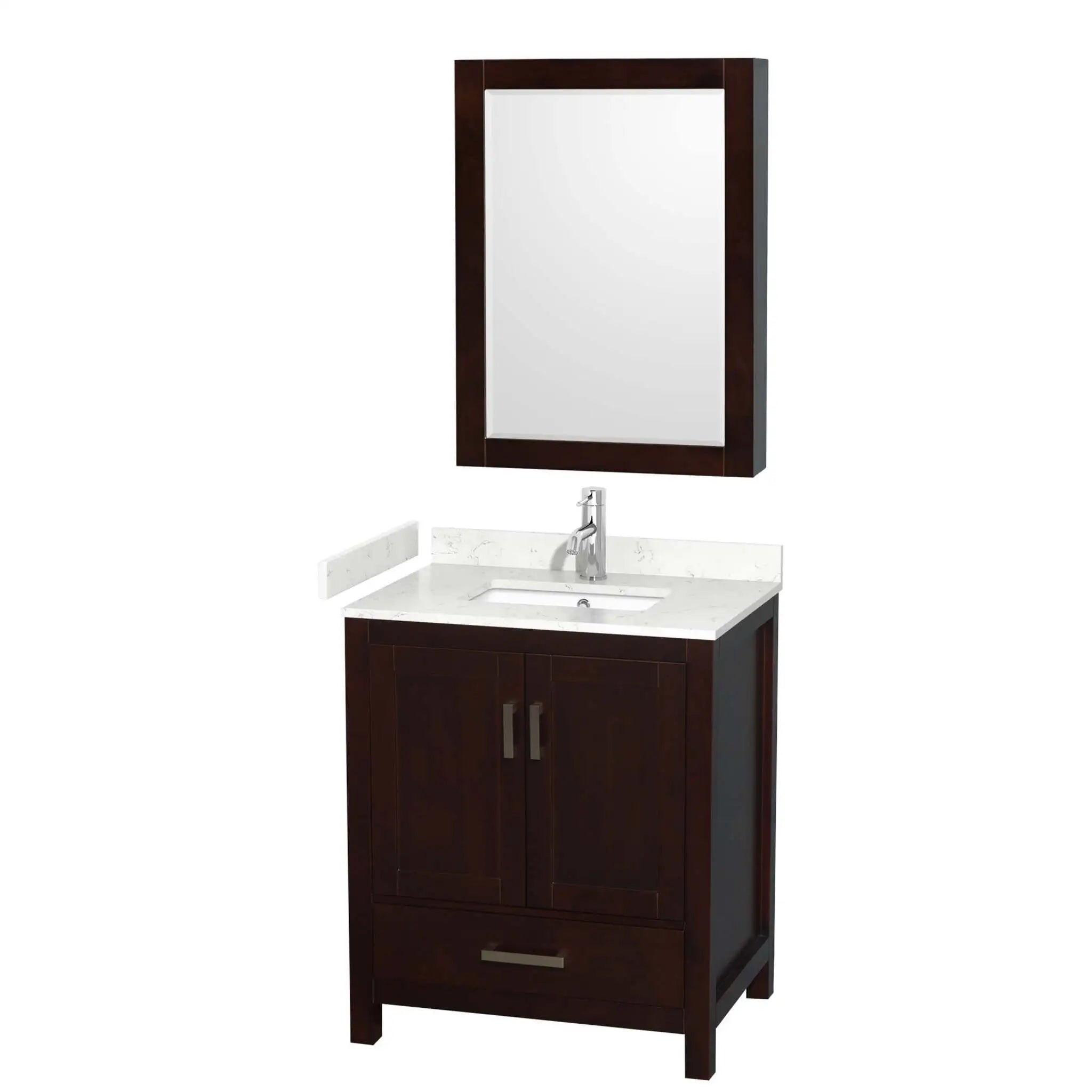 30" Sheffield Single Bathroom Vanity in Espresso with Brushed Chrome Trim & Medicine Cabinet by Wyndham