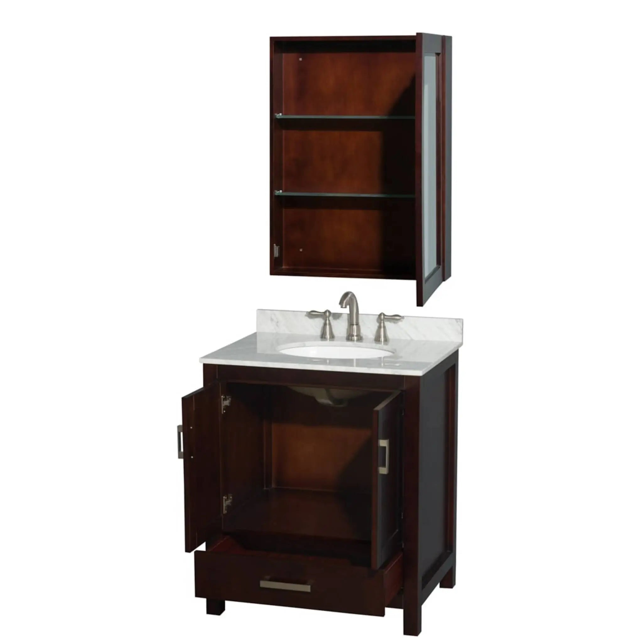 30" Sheffield Single Bathroom Vanity in Espresso with Brushed Chrome Trim & Medicine Cabinet by Wyndham