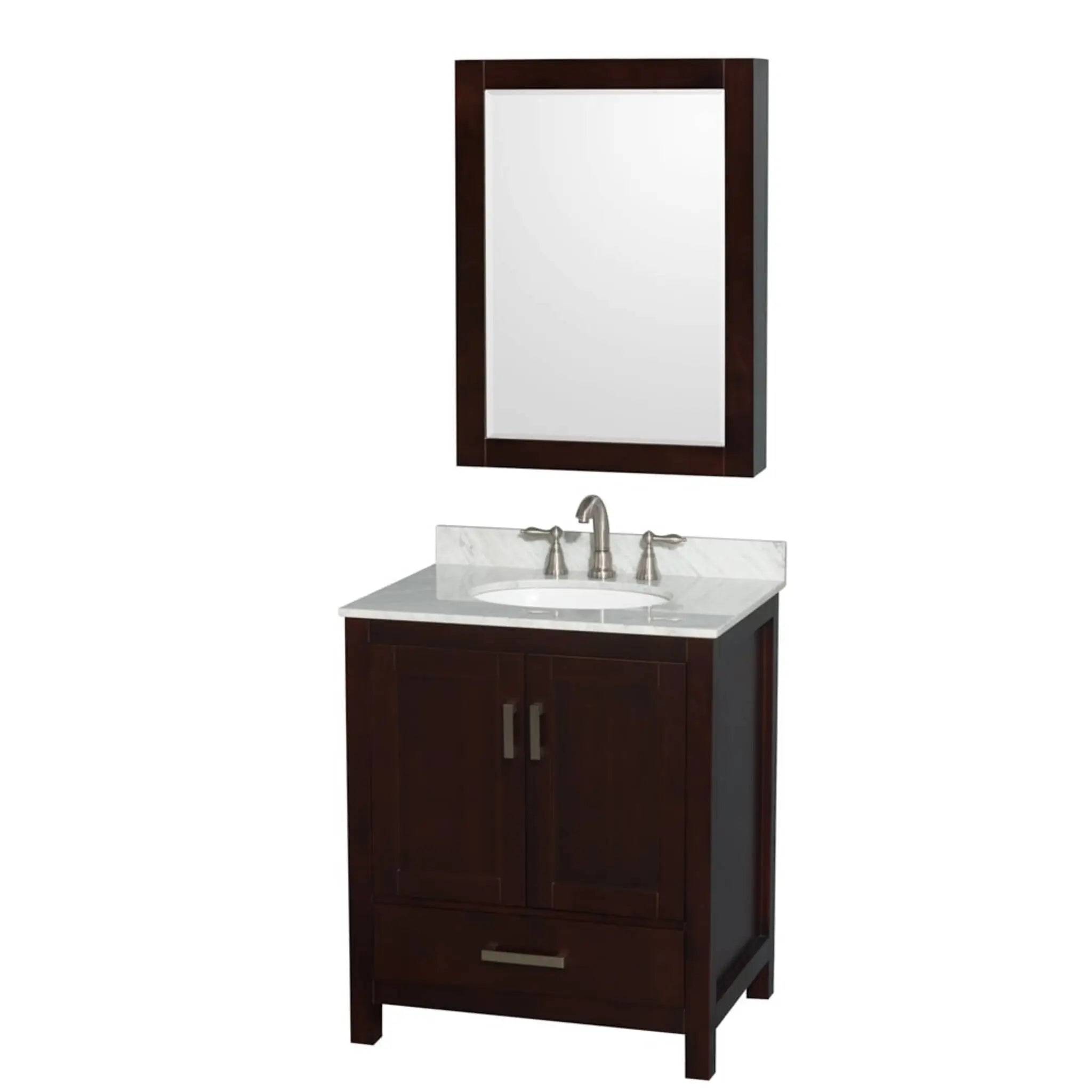30" Sheffield Single Bathroom Vanity in Espresso with Brushed Chrome Trim & Medicine Cabinet by Wyndham