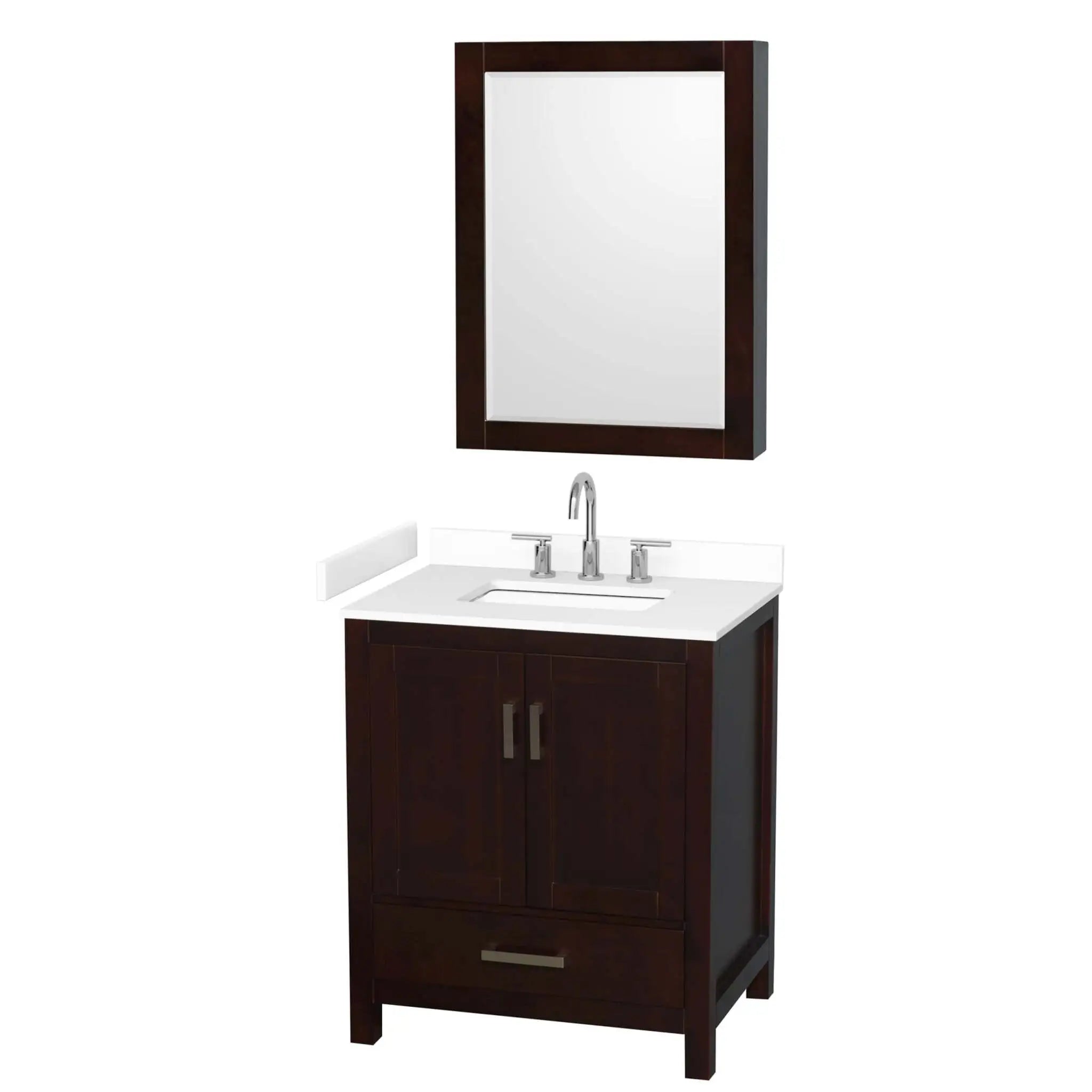 30" Sheffield Single Bathroom Vanity in Espresso with Brushed Chrome Trim & Medicine Cabinet by Wyndham