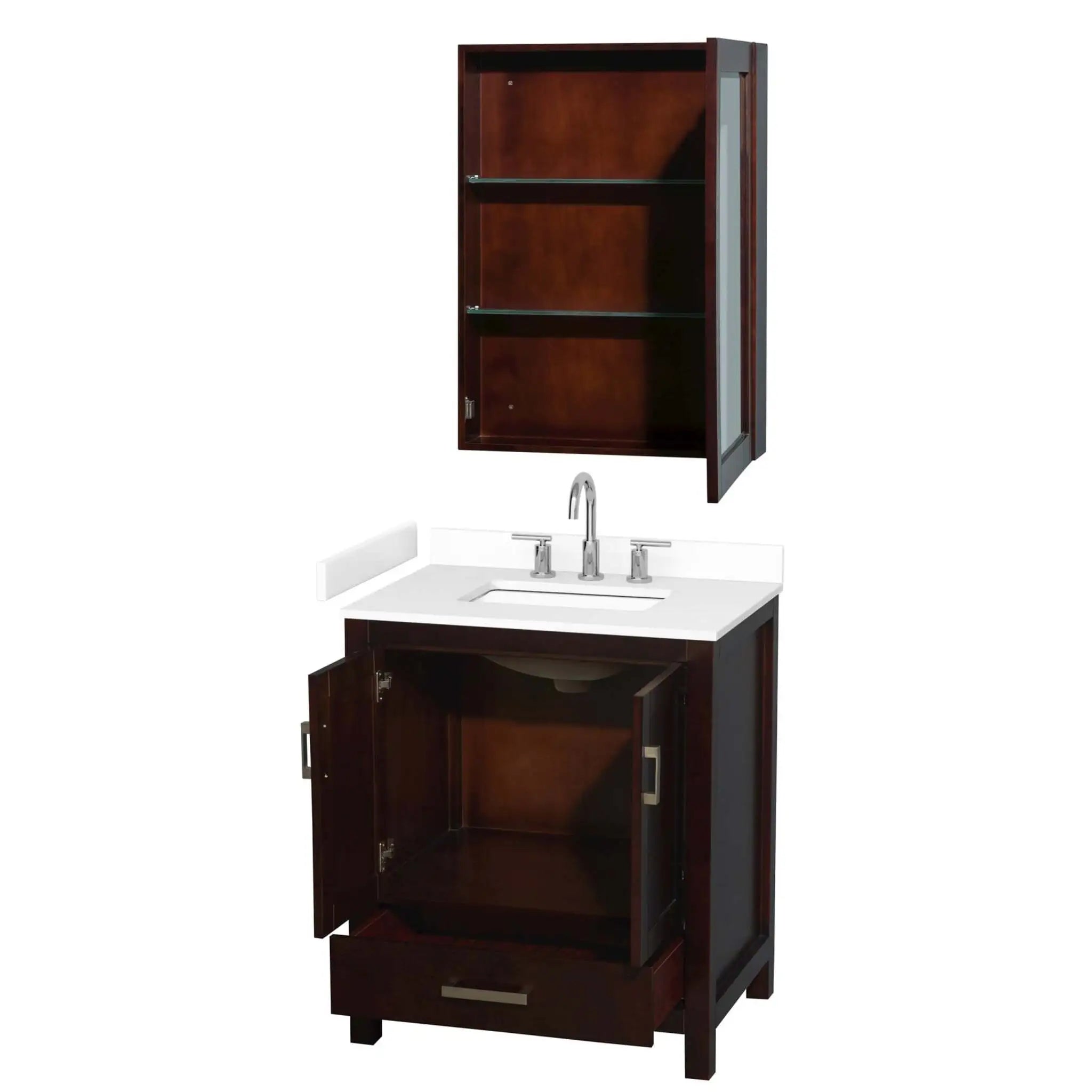 30" Sheffield Single Bathroom Vanity in Espresso with Brushed Chrome Trim & Medicine Cabinet by Wyndham