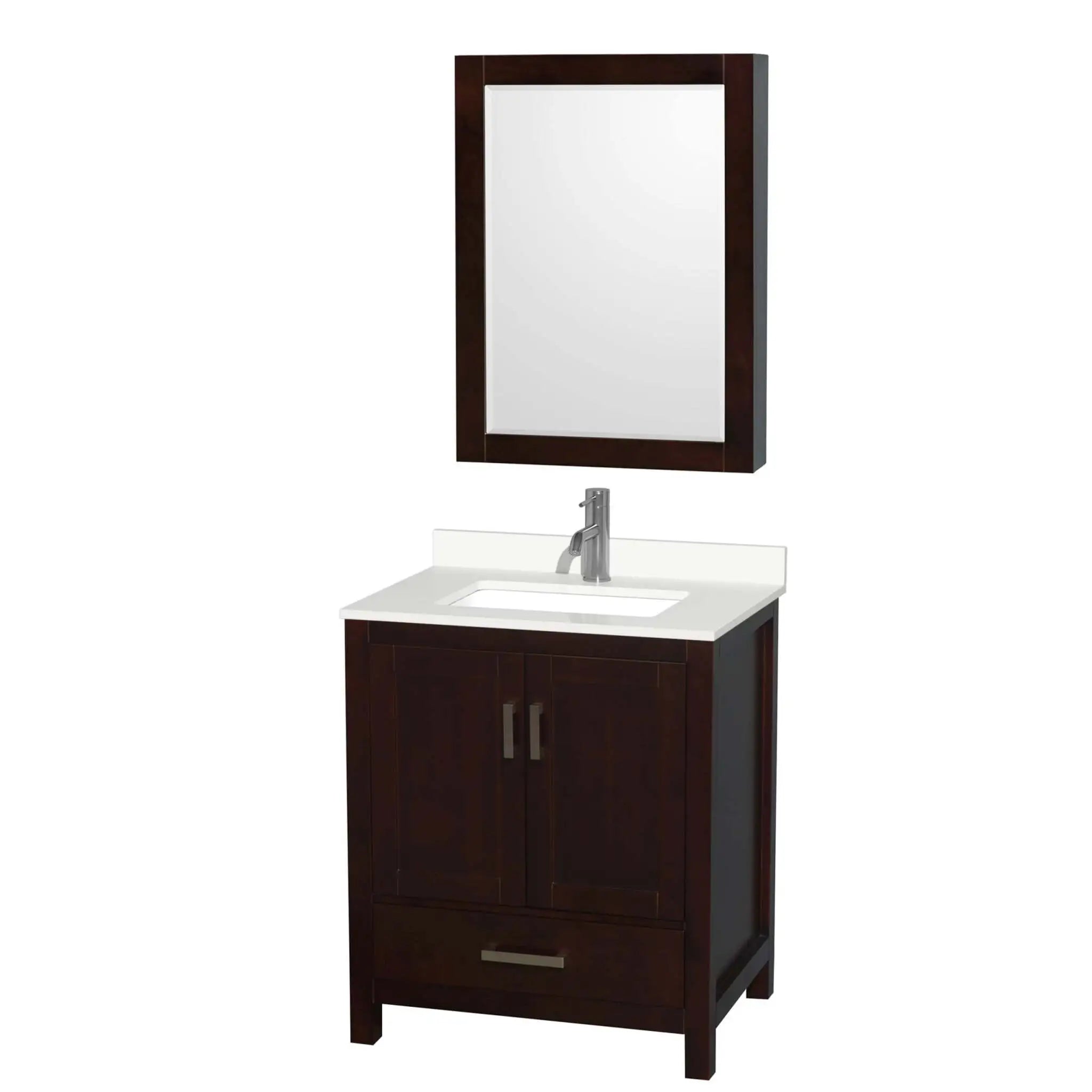 30" Sheffield Single Bathroom Vanity in Espresso with Brushed Chrome Trim & Medicine Cabinet by Wyndham