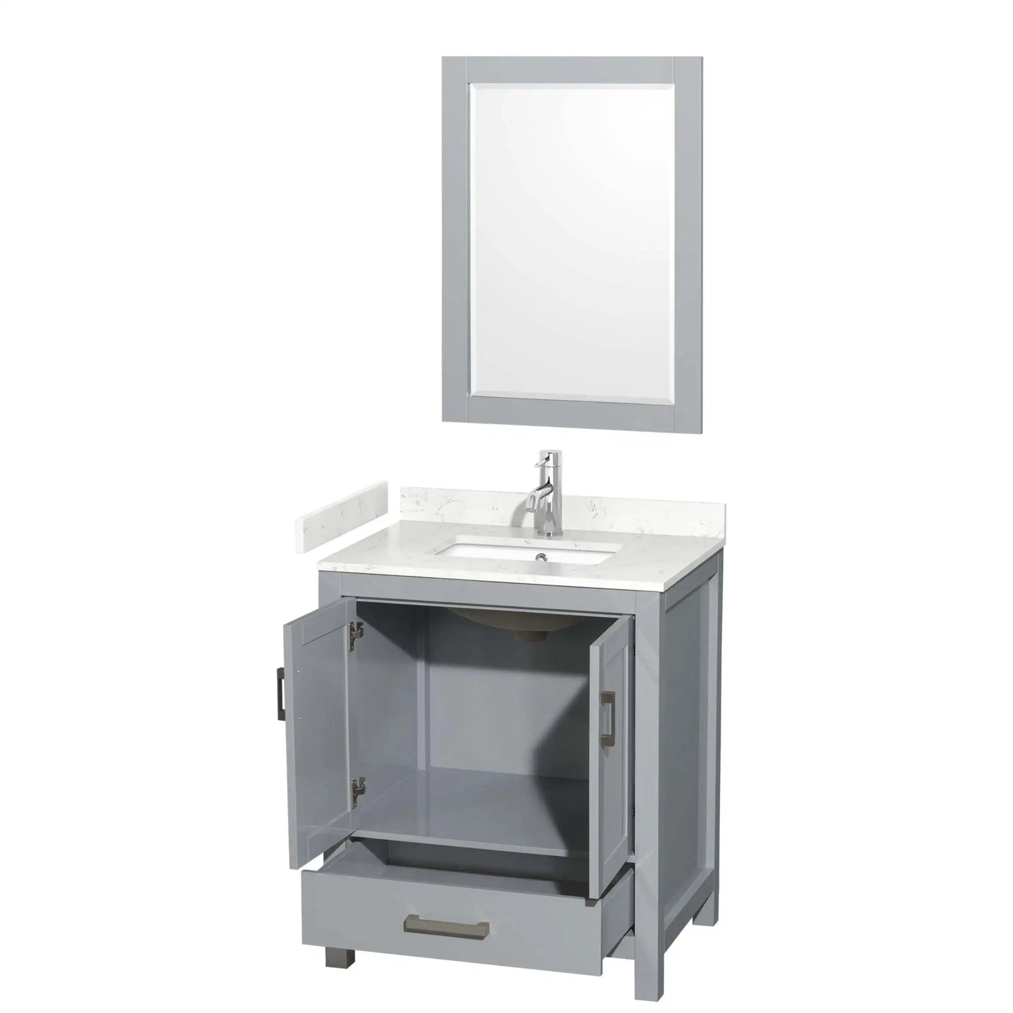 30" Sheffield Single Bathroom Vanity in Gray with Brushed Chrome Trim & 24" Mirror by Wyndham
