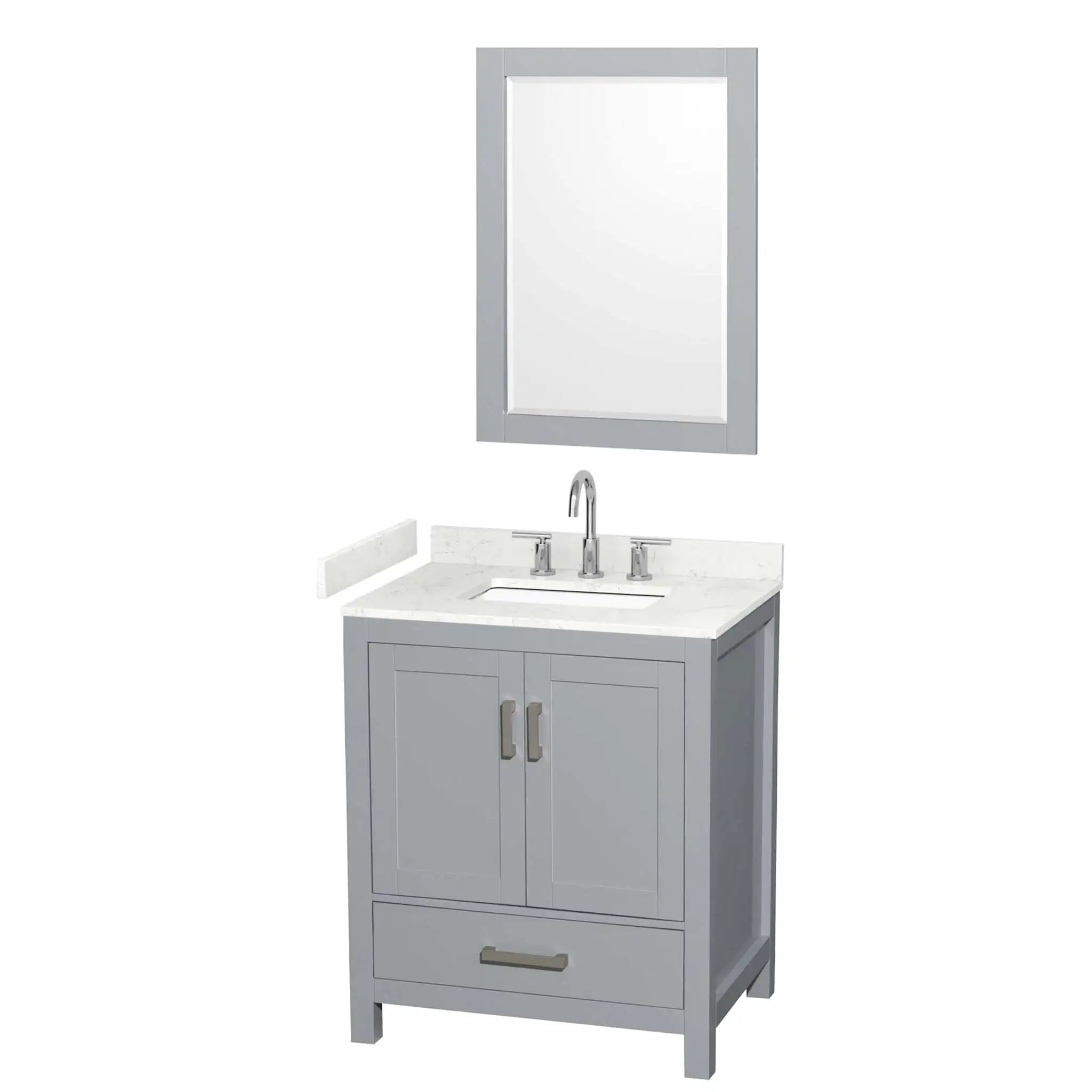 30" Sheffield Single Bathroom Vanity in Gray with Brushed Chrome Trim & 24" Mirror by Wyndham