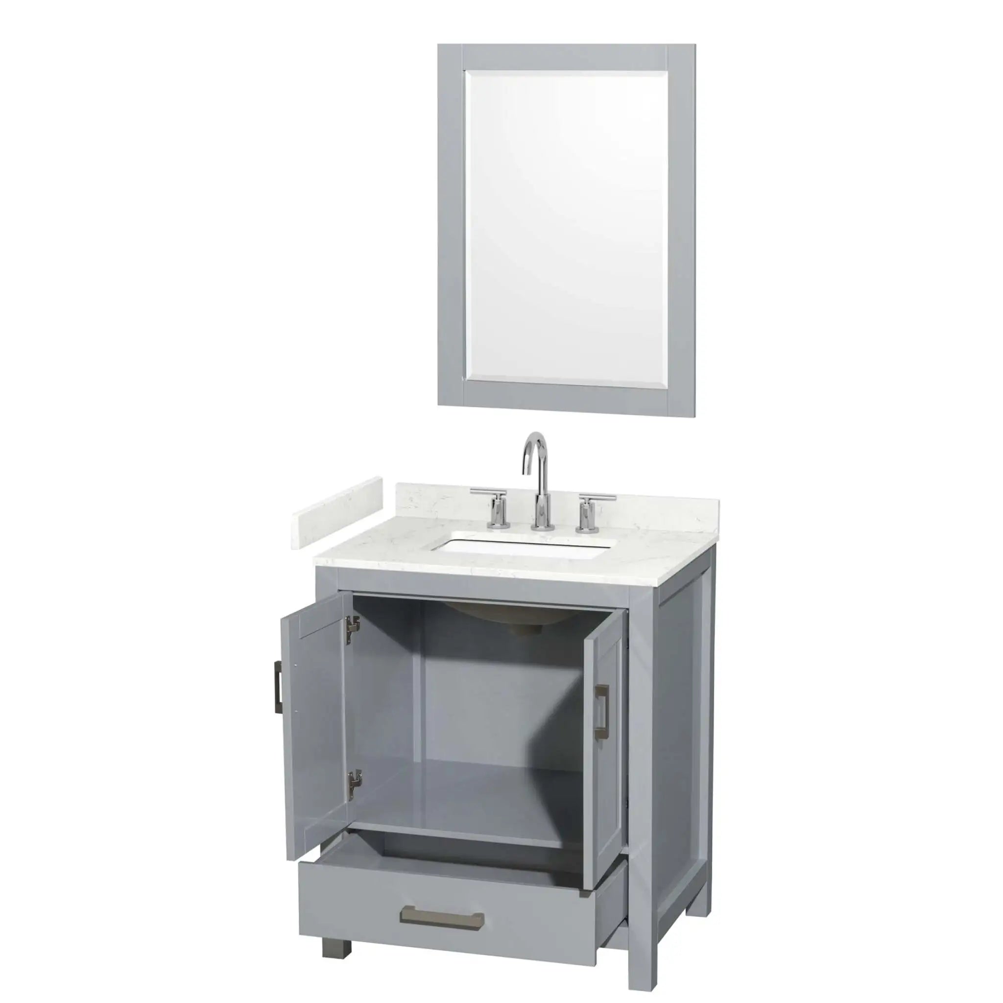 30" Sheffield Single Bathroom Vanity in Gray with Brushed Chrome Trim & 24" Mirror by Wyndham