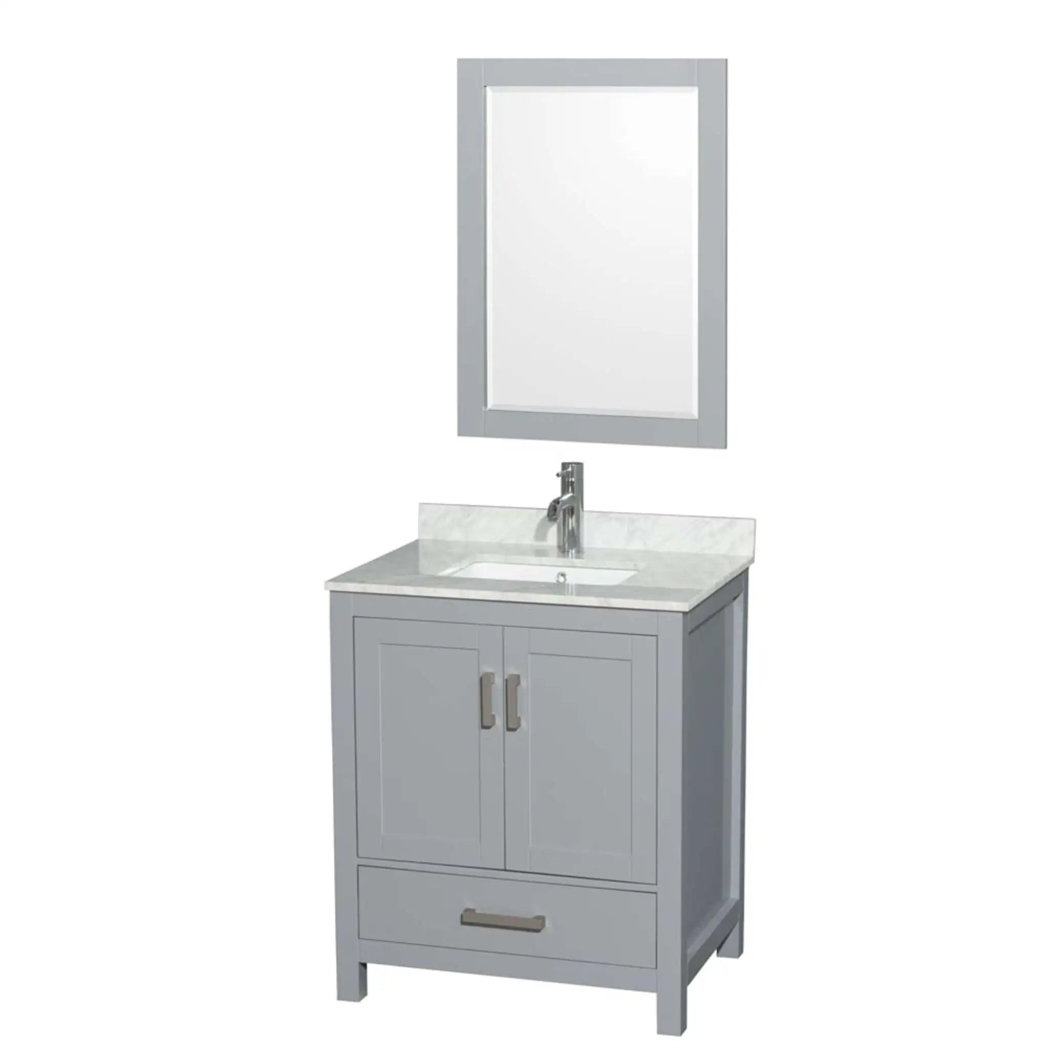 30" Sheffield Single Bathroom Vanity in Gray with Brushed Chrome Trim & 24" Mirror by Wyndham