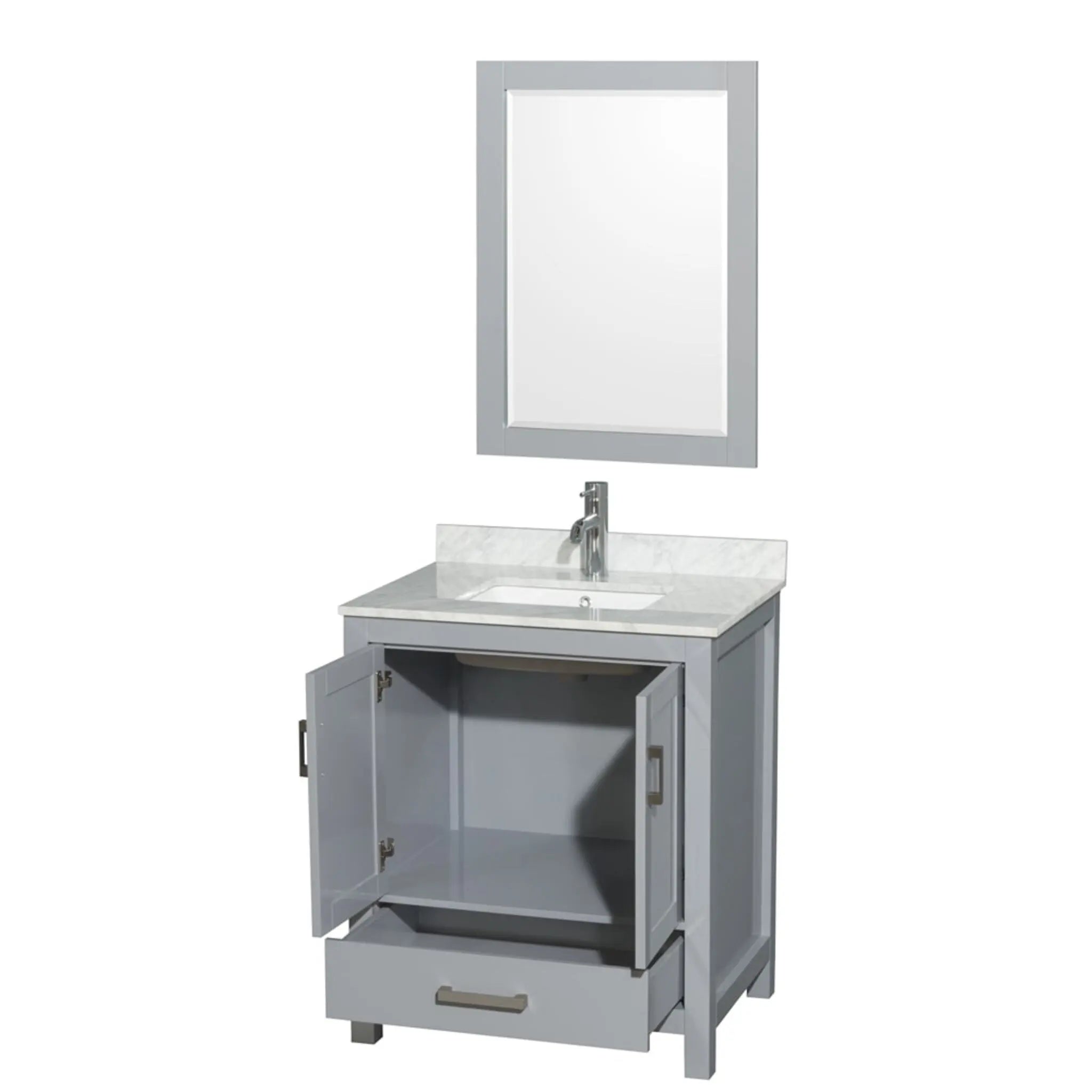 30" Sheffield Single Bathroom Vanity in Gray with Brushed Chrome Trim & 24" Mirror by Wyndham