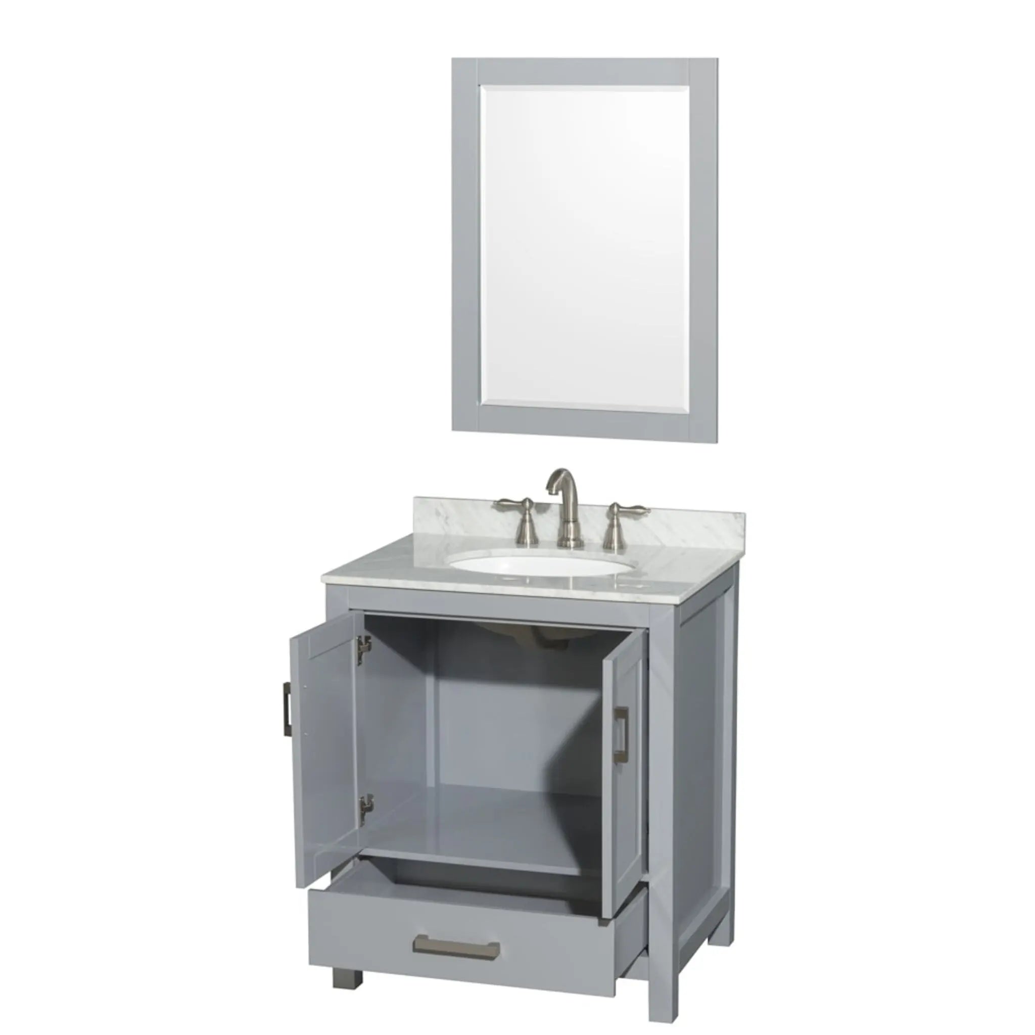 30" Sheffield Single Bathroom Vanity in Gray with Brushed Chrome Trim & 24" Mirror by Wyndham