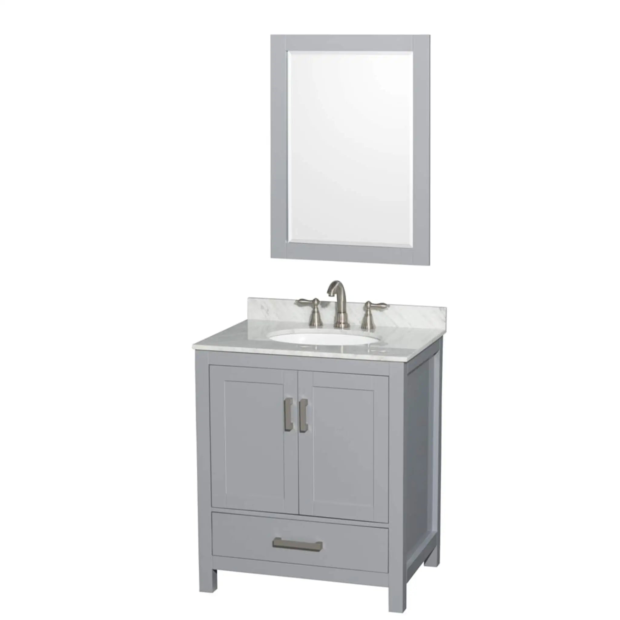 30" Sheffield Single Bathroom Vanity in Gray with Brushed Chrome Trim & 24" Mirror by Wyndham