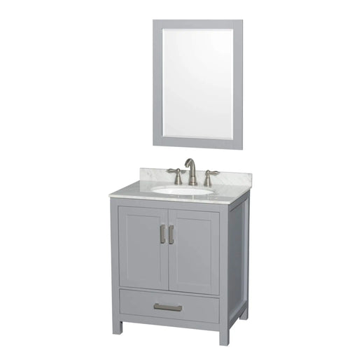 30" Sheffield Single Bathroom Vanity in Gray with Brushed Chrome Trim & 24" Mirror by Wyndham