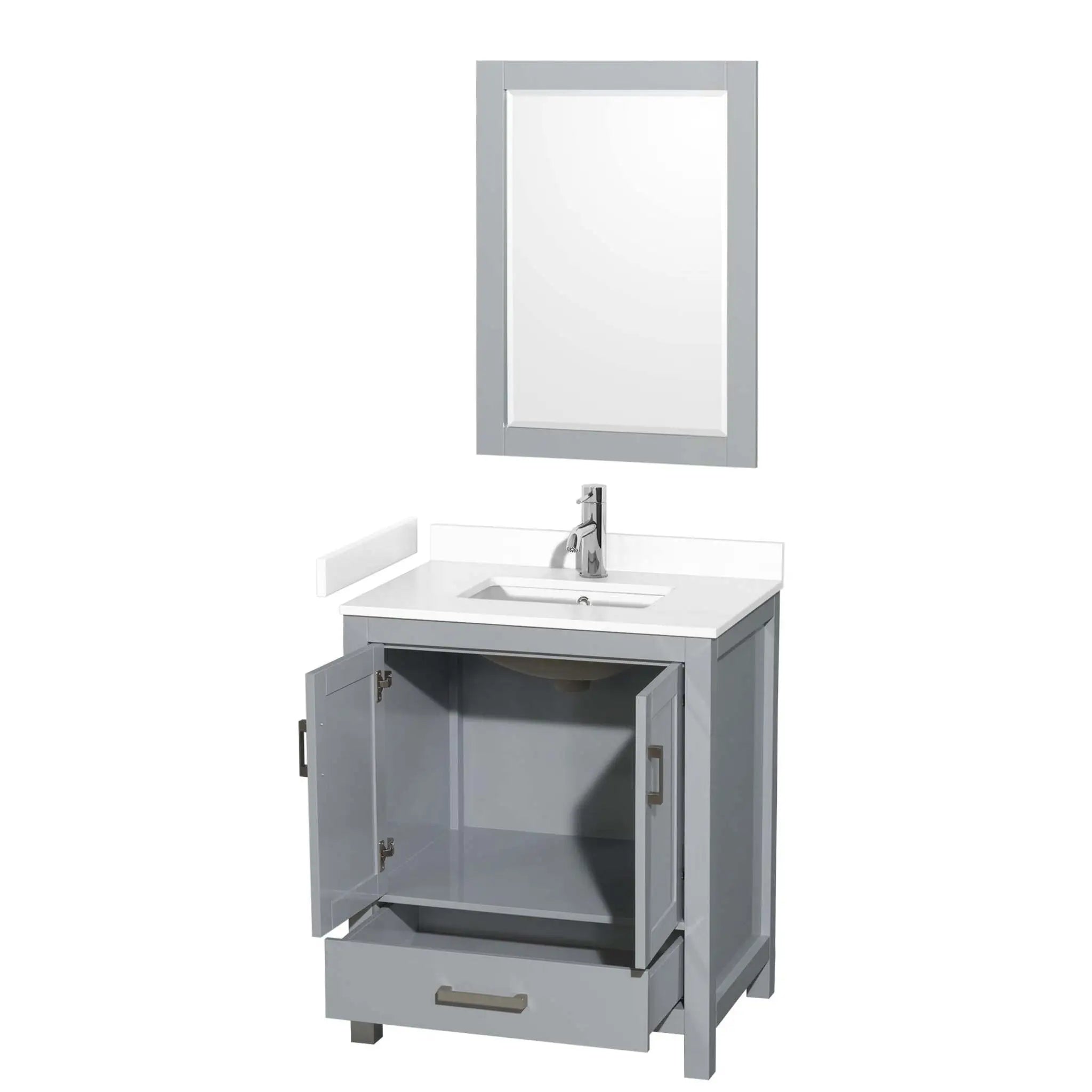 30" Sheffield Single Bathroom Vanity in Gray with Brushed Chrome Trim & 24" Mirror by Wyndham
