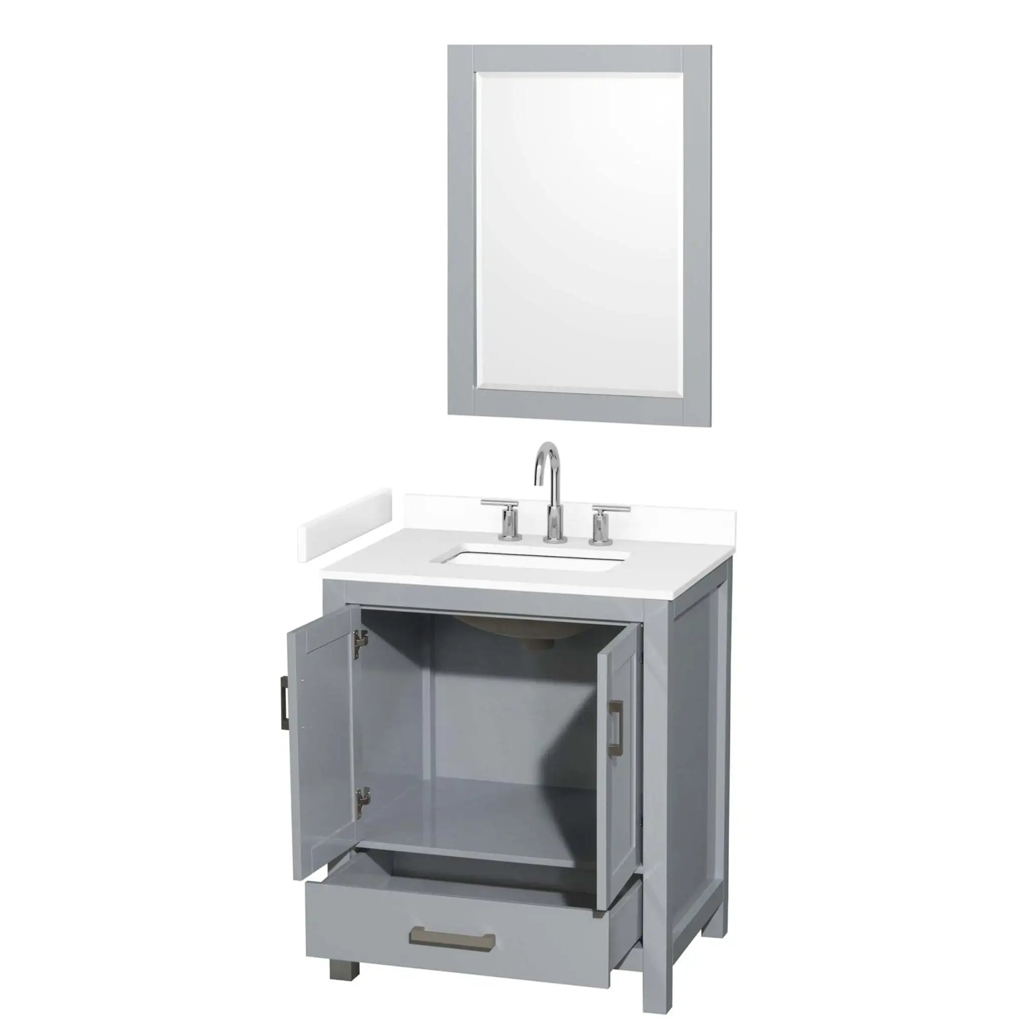 30" Sheffield Single Bathroom Vanity in Gray with Brushed Chrome Trim & 24" Mirror by Wyndham