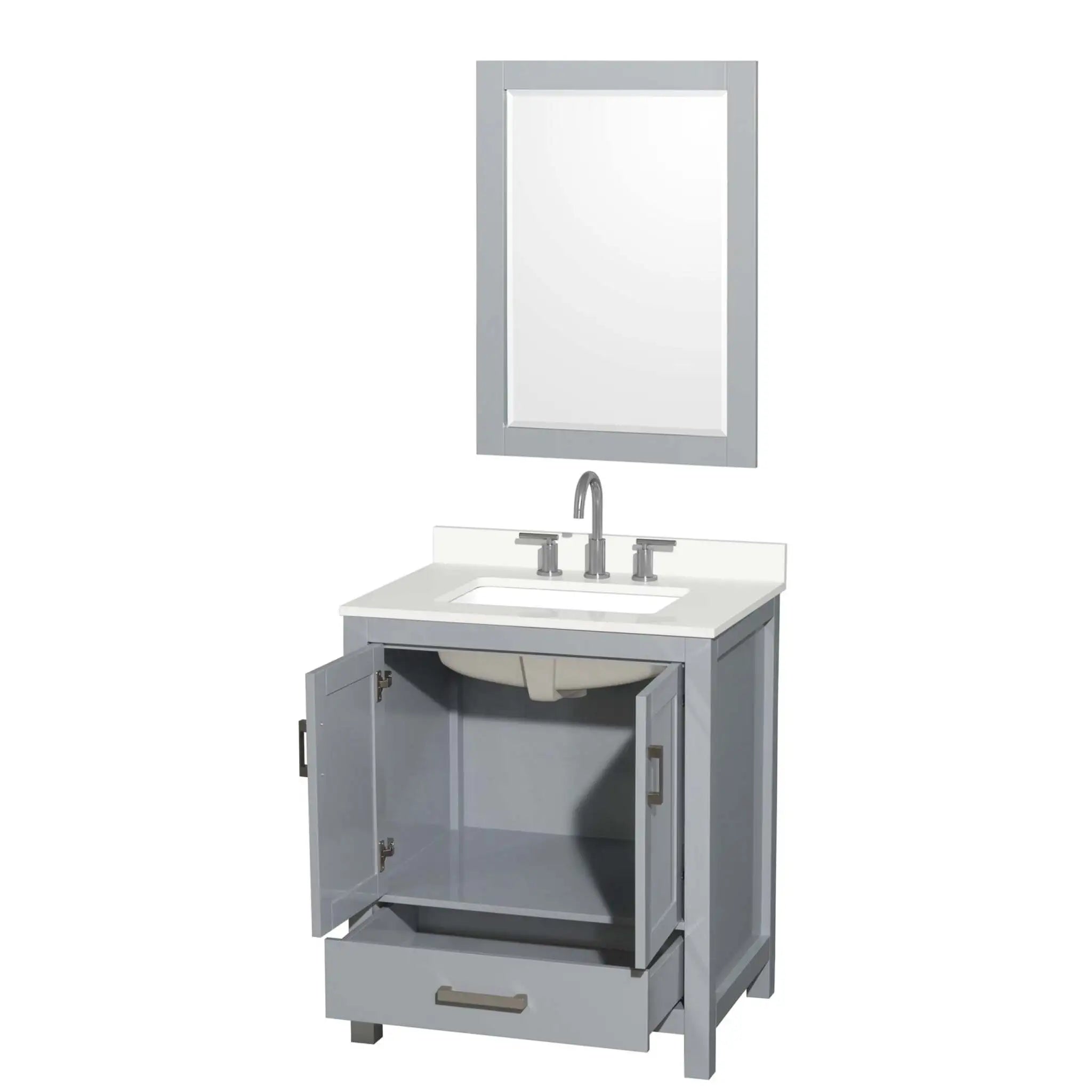 30" Sheffield Single Bathroom Vanity in Gray with Brushed Chrome Trim & 24" Mirror by Wyndham